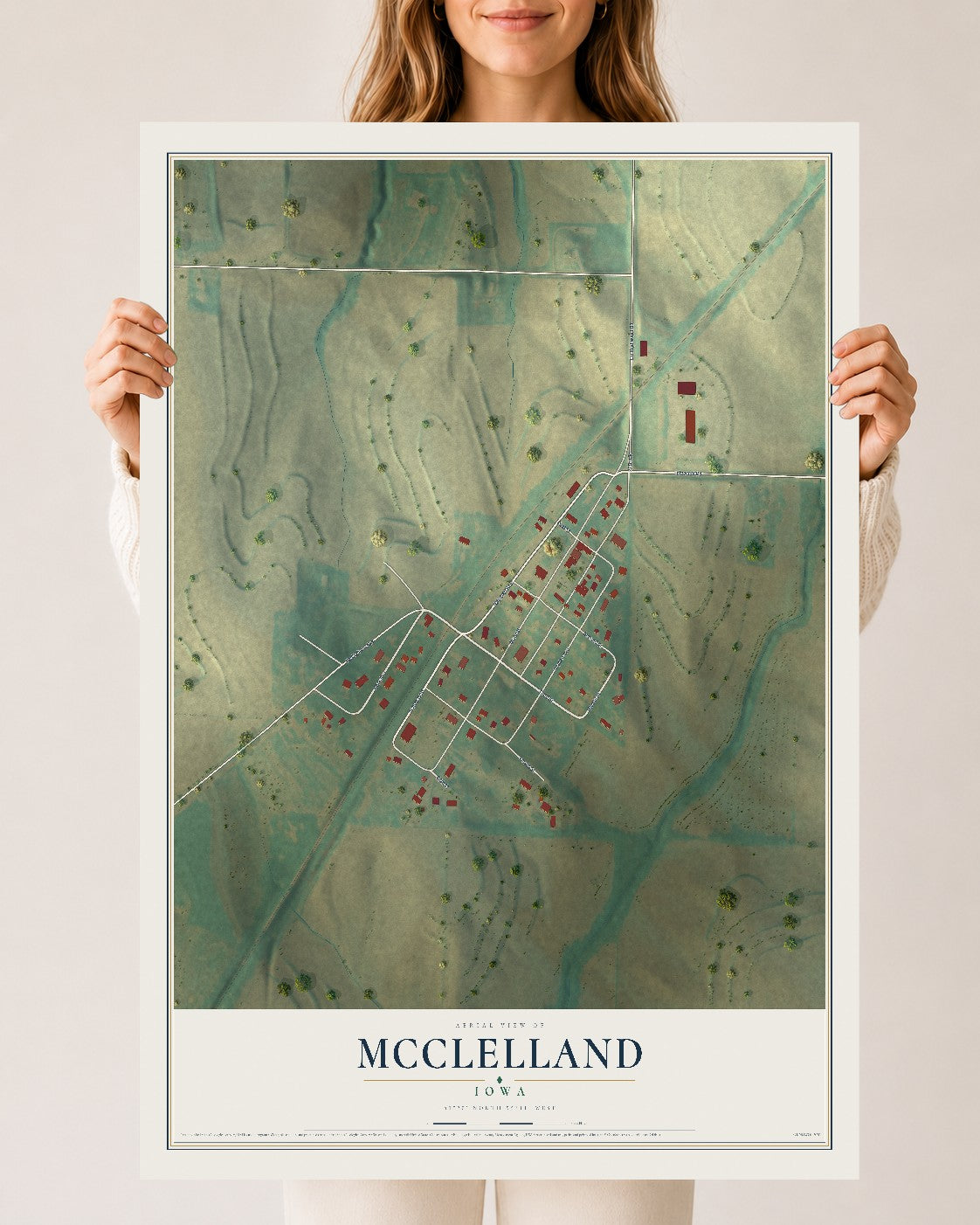 Map of McClelland, Iowa, 24 x 36 inch unframed archival matte print