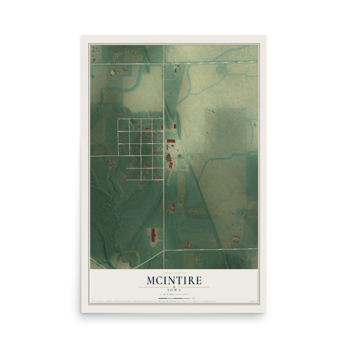 Map of McIntire, Iowa, 12 x 18 inch unframed archival matte print