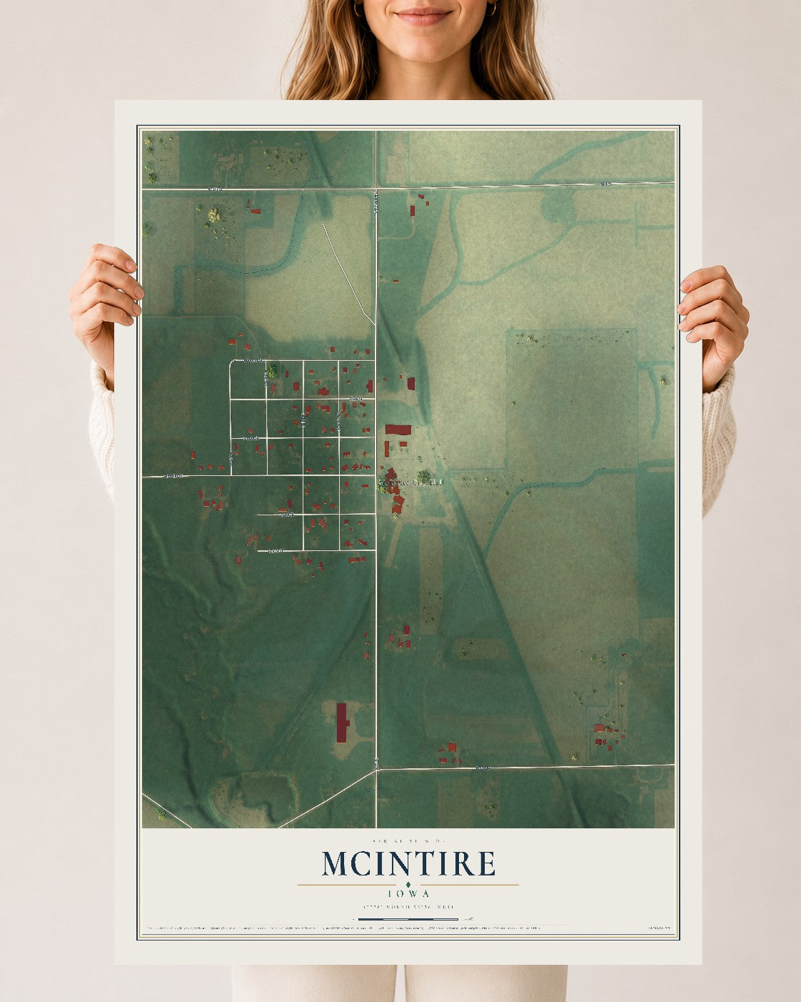 Map of McIntire, Iowa, 24 x 36 inch unframed archival matte print