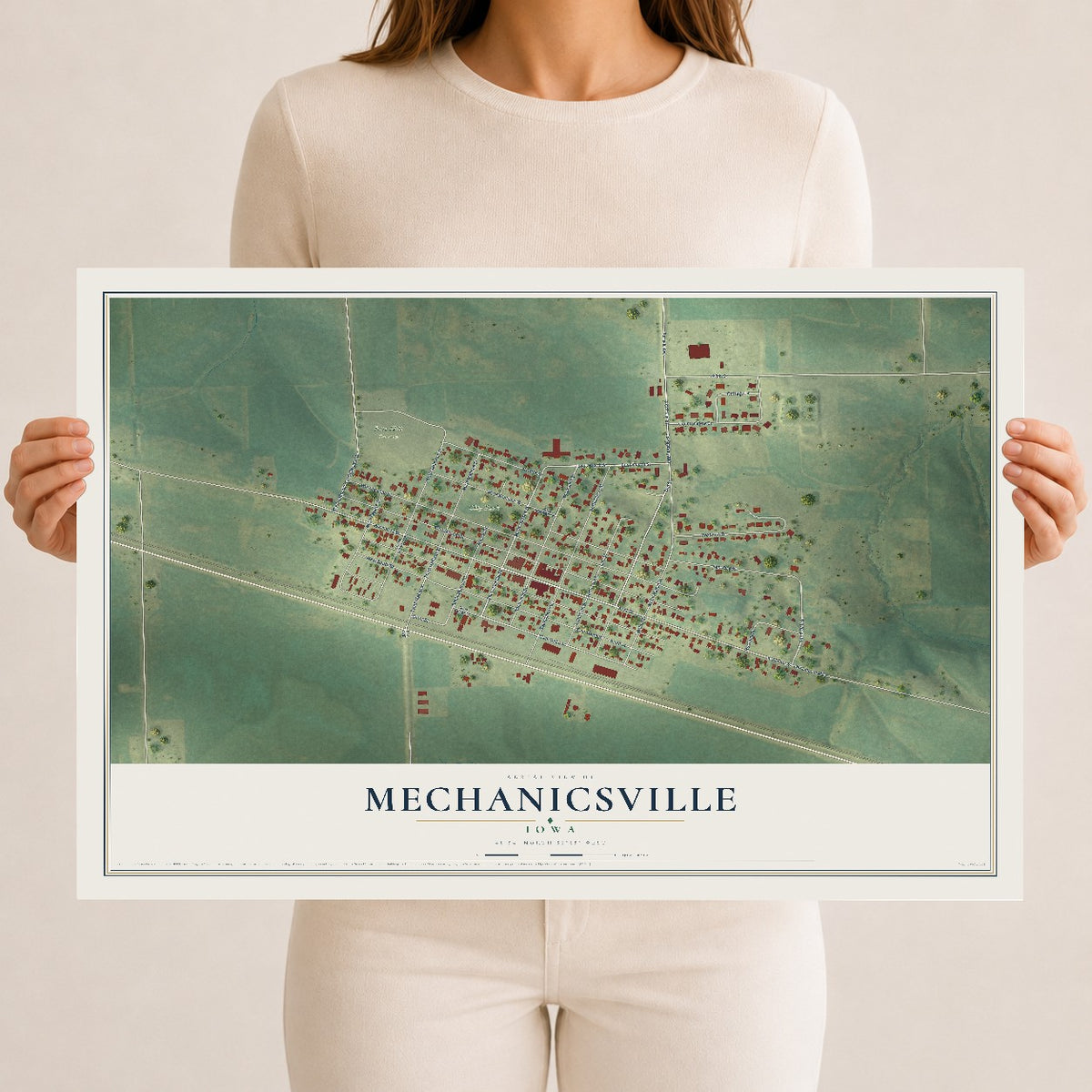 Map of Mechanicsville, Iowa, 12 x 18 inch unframed archival matte print