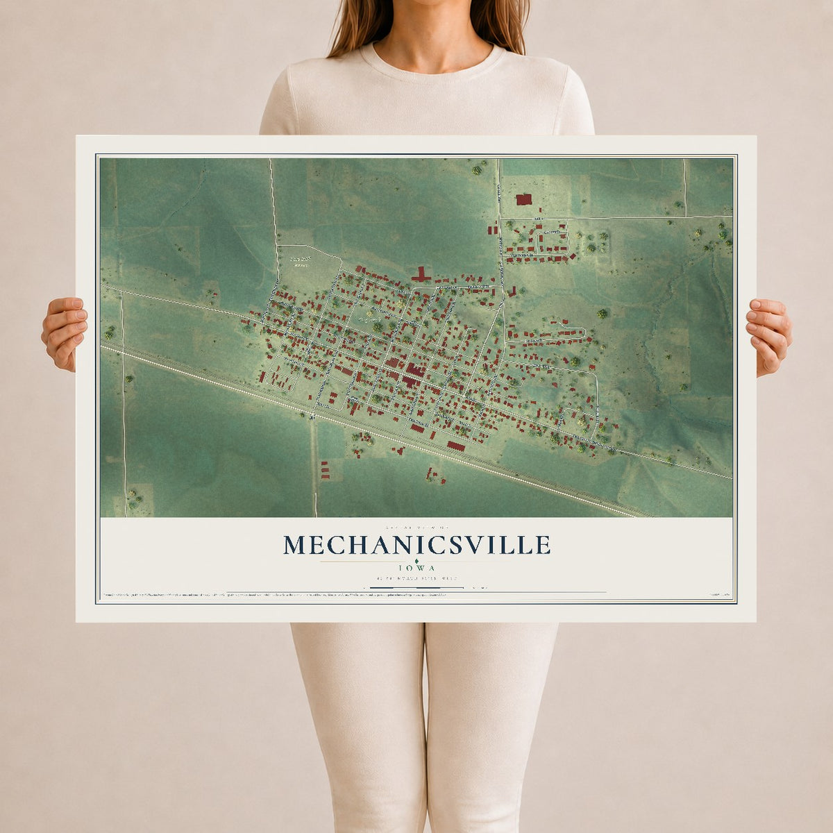 Map of Mechanicsville, Iowa, 24 x 36 inch unframed archival matte print