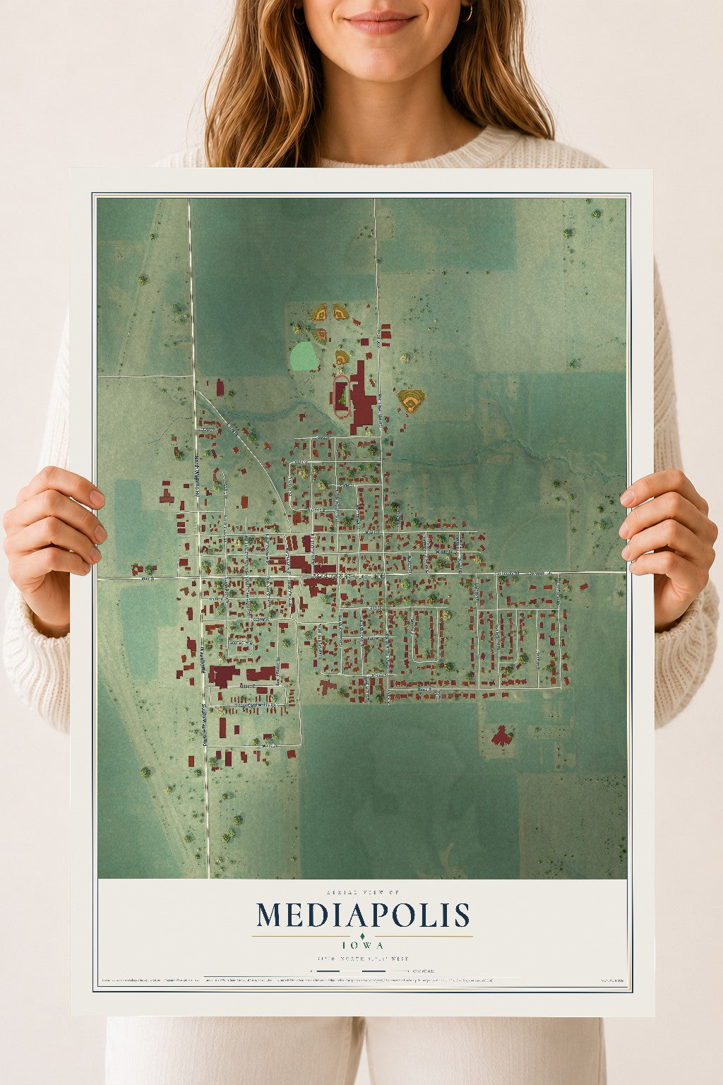 Map of Mediapolis, Iowa, 18 x 24 inch unframed archival matte print