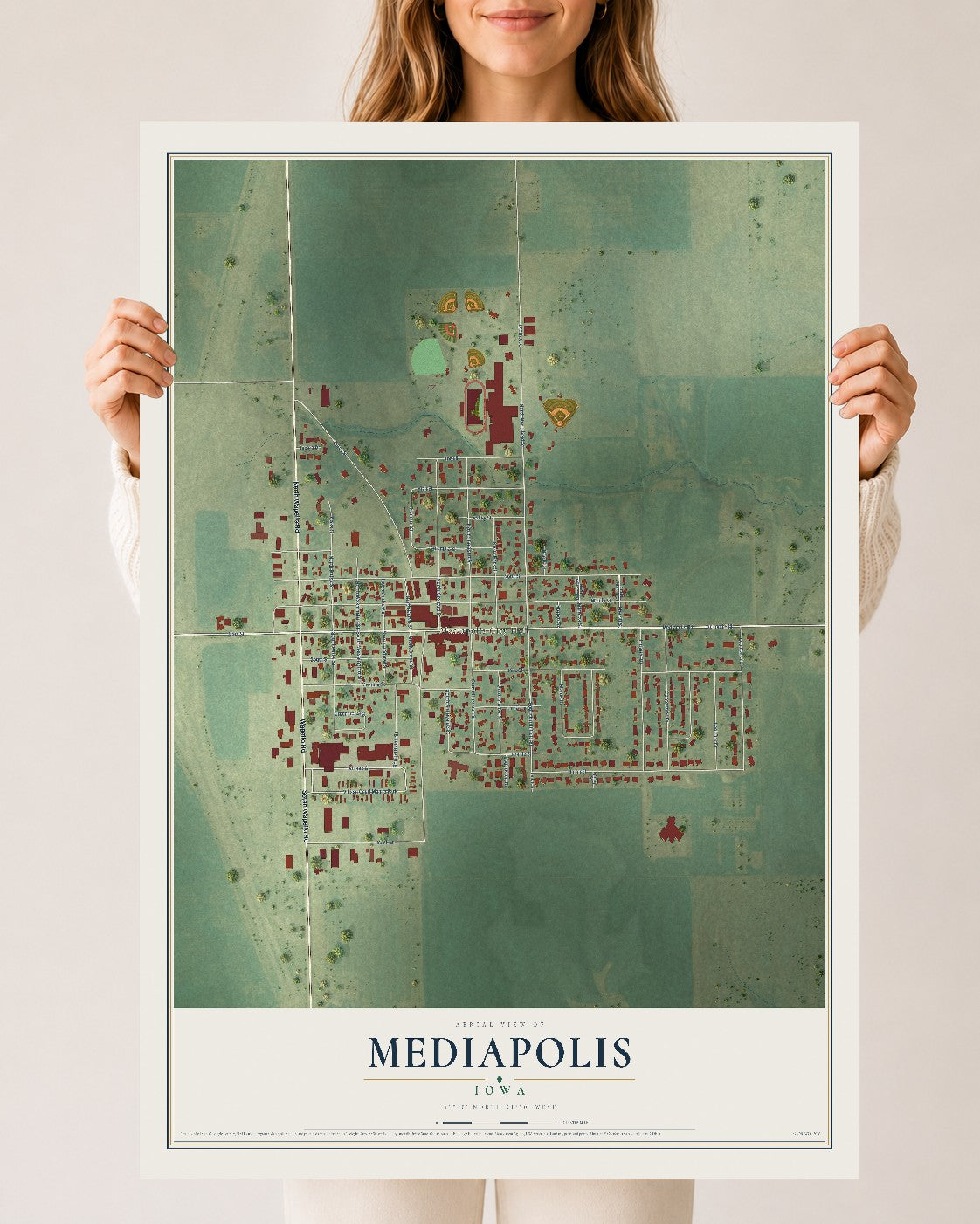 Map of Mediapolis, Iowa, 24 x 36 inch unframed archival matte print