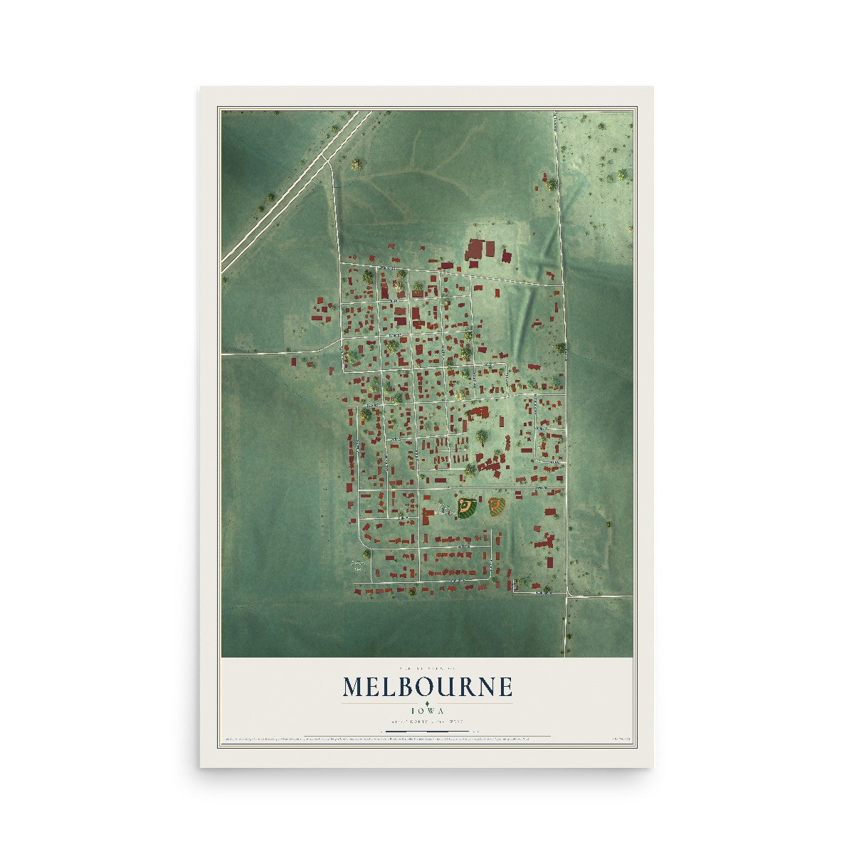 Map of Melbourne, Iowa, 12 x 18 inch unframed archival matte print