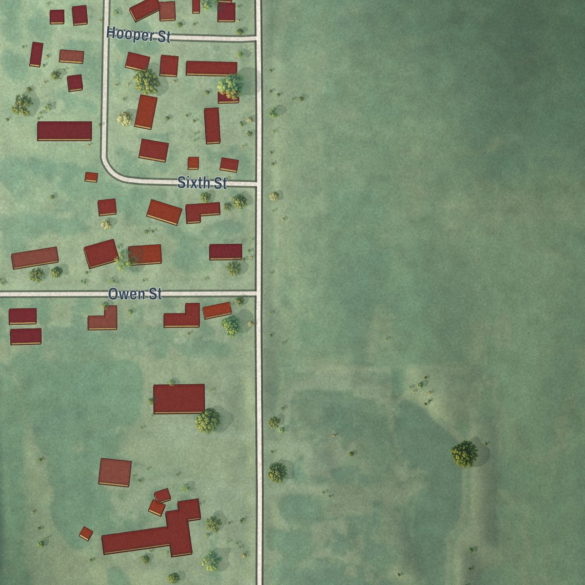 Second close-up of the map of Melbourne, Iowa print showing more streets and buildings