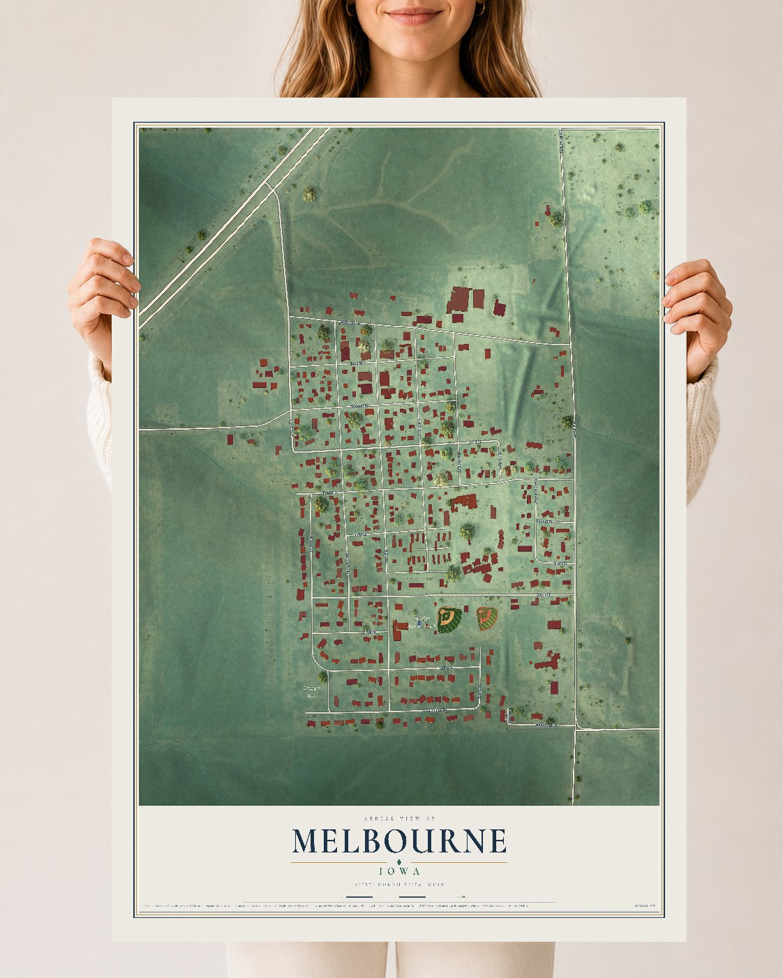 Map of Melbourne, Iowa, 24 x 36 inch unframed archival matte print