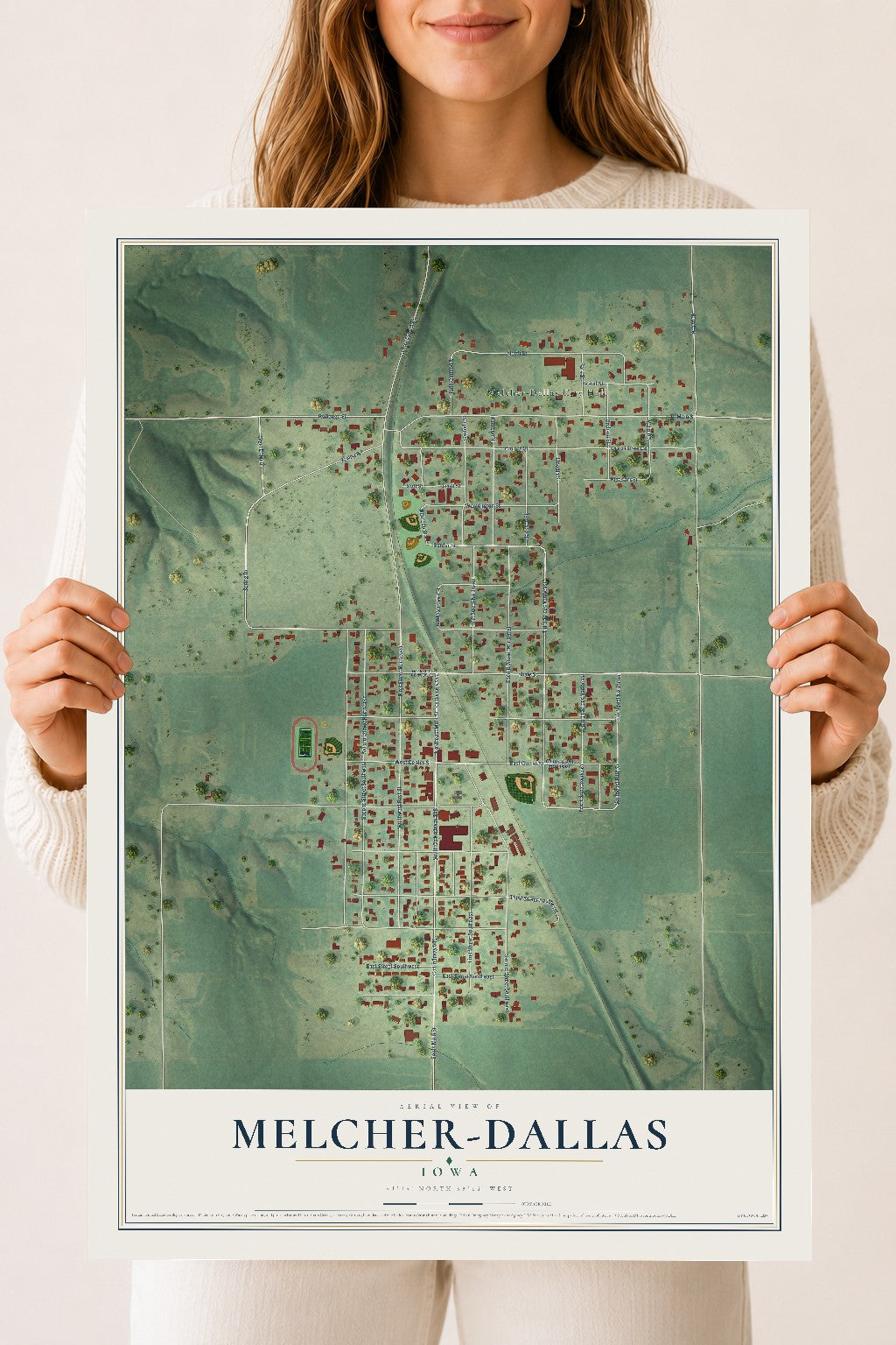 Map of Melcher-Dallas, Iowa, 18 x 24 inch unframed archival matte print