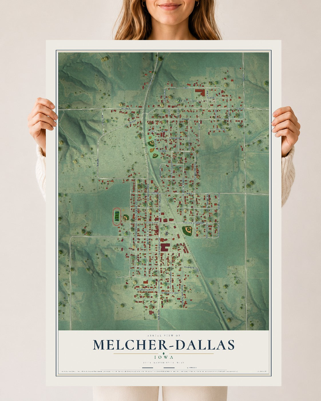 Map of Melcher-Dallas, Iowa, 24 x 36 inch unframed archival matte print