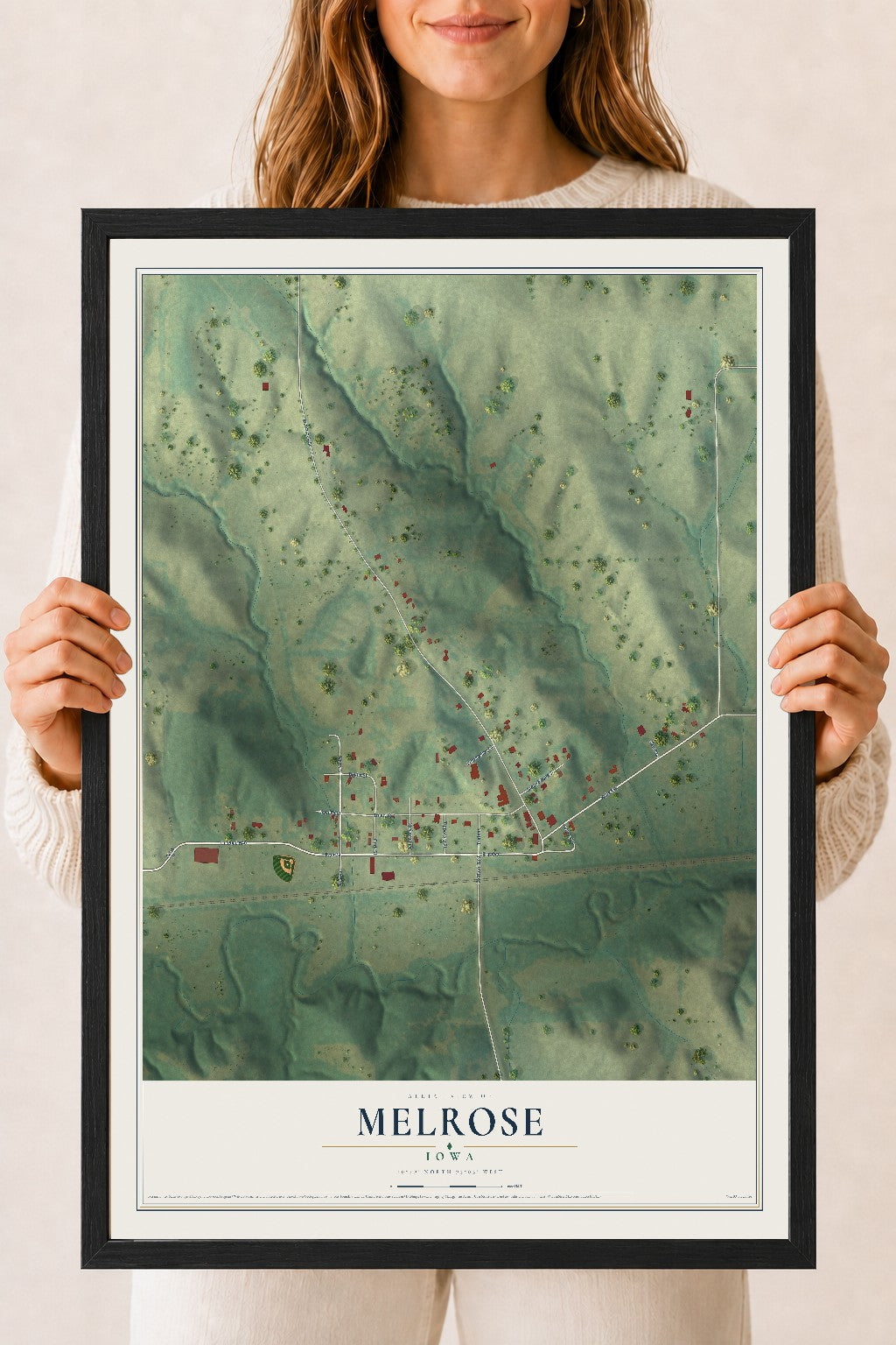 Map of Melrose, Iowa, 18 x 24 inch print in a black wood frame