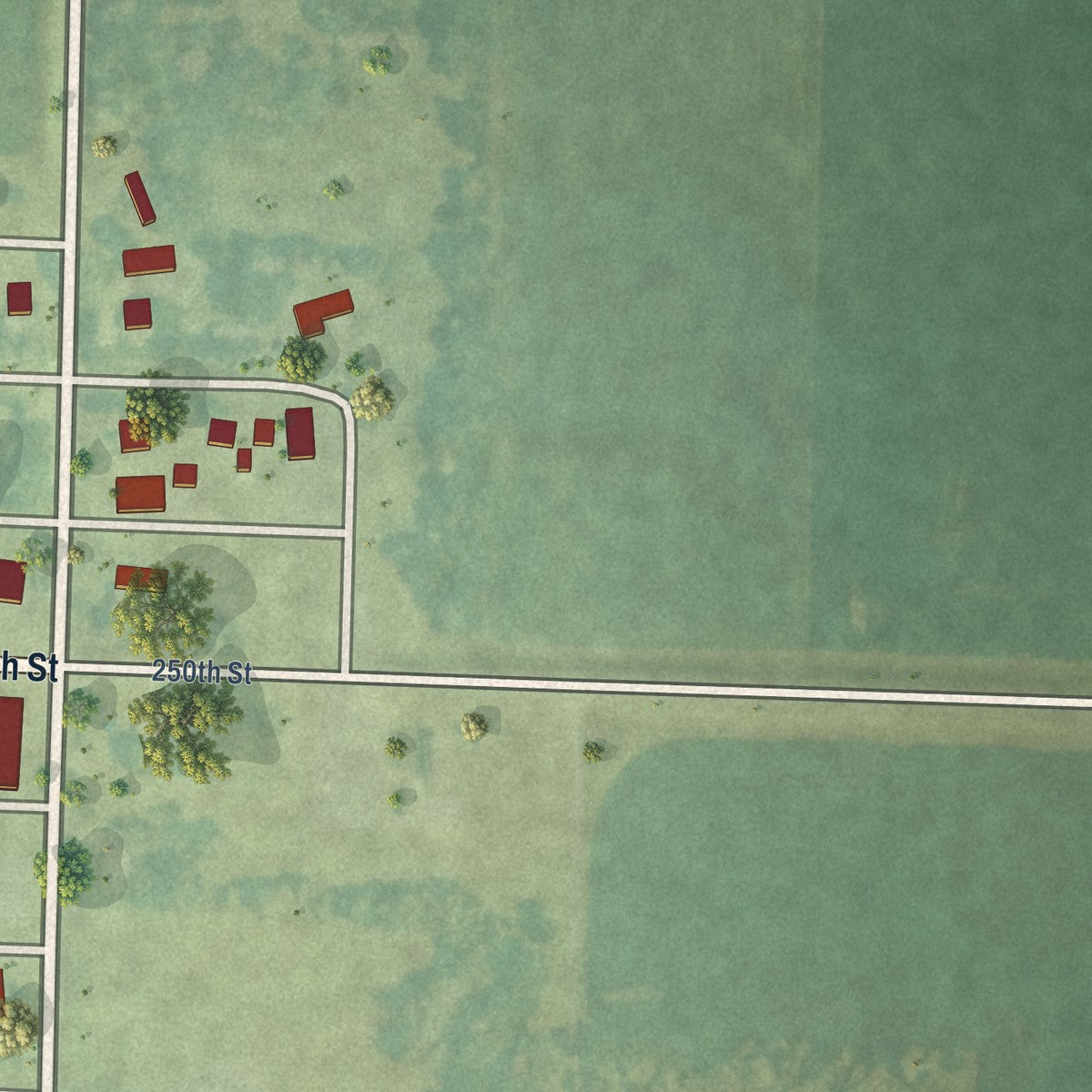 Second close-up of the map of Melvin, Iowa print showing more streets and buildings