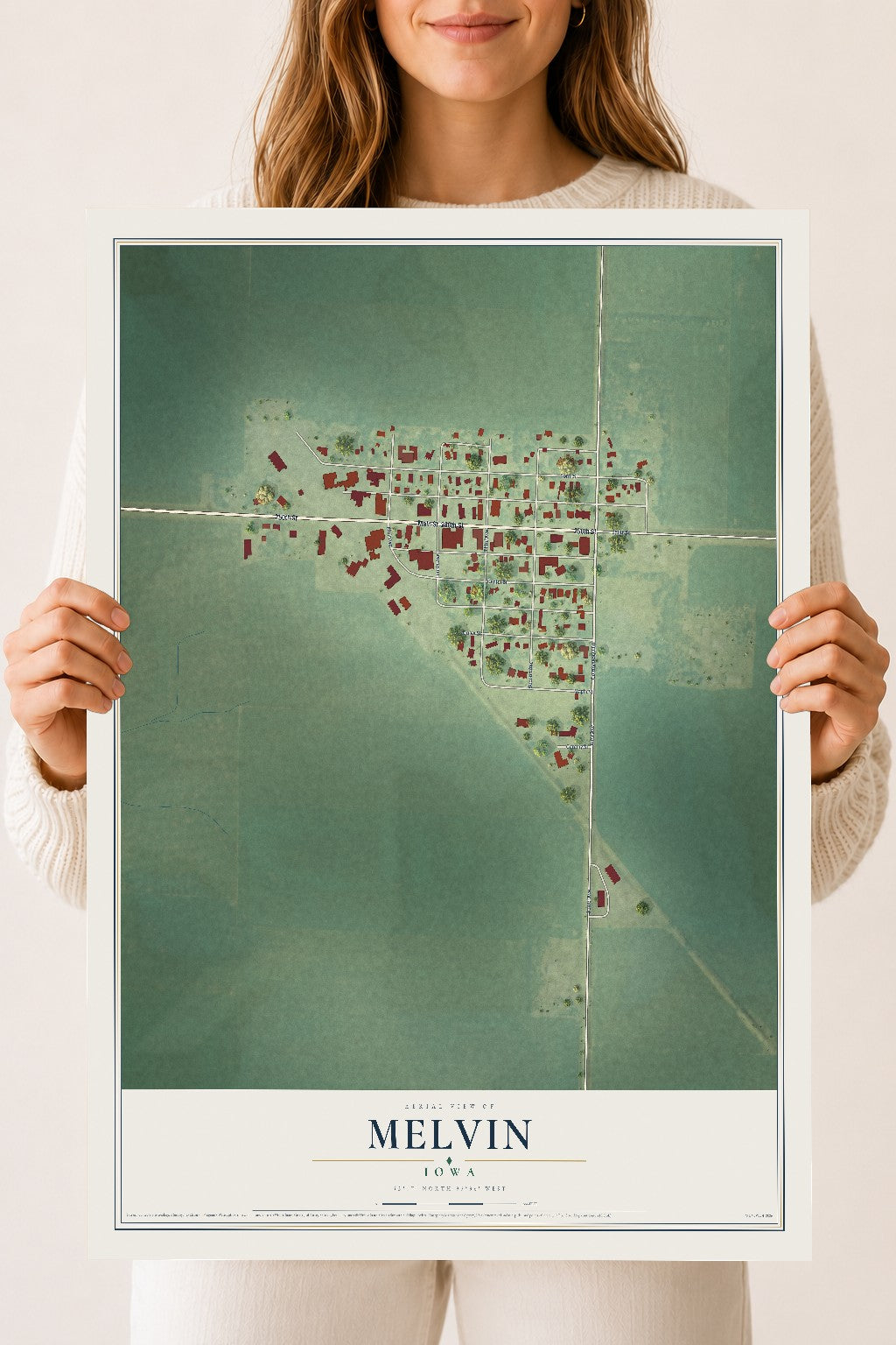Map of Melvin, Iowa, 18 x 24 inch unframed archival matte print