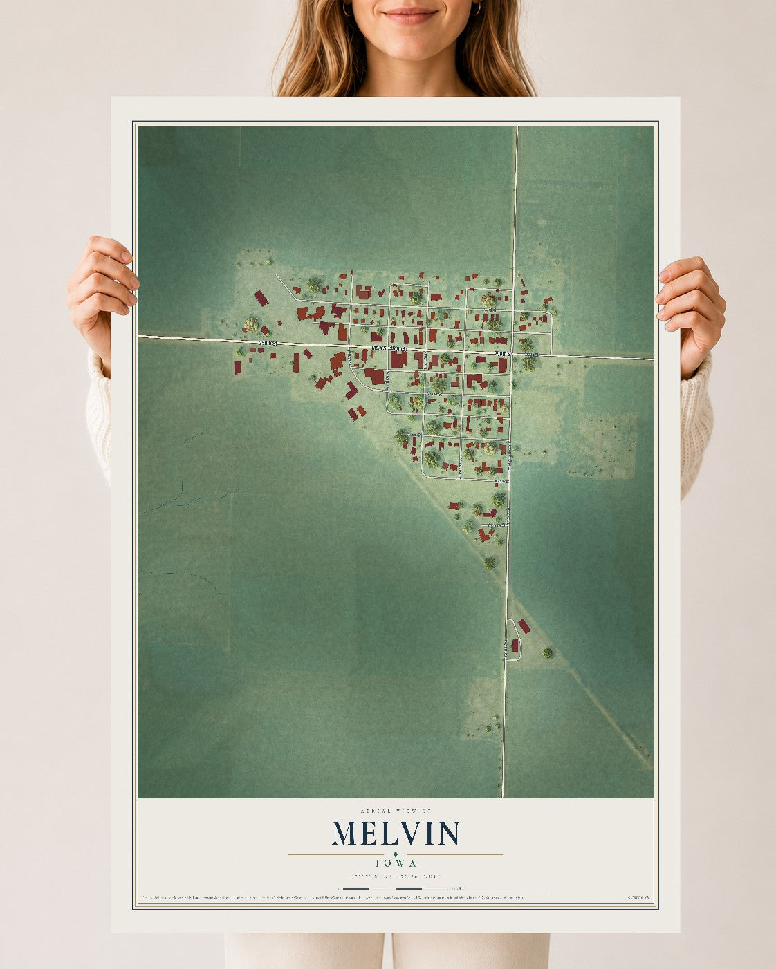 Map of Melvin, Iowa, 24 x 36 inch unframed archival matte print