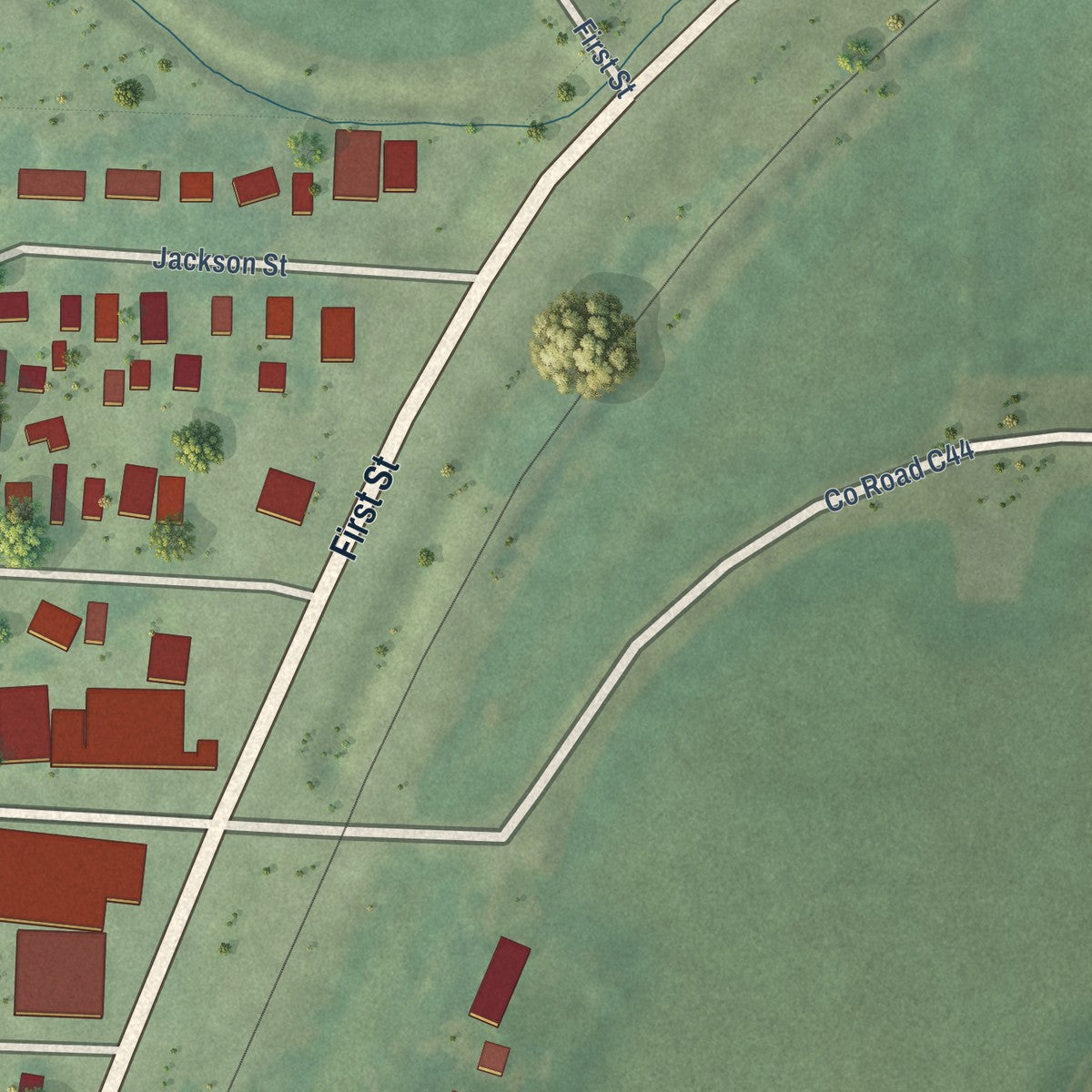 Second close-up of the map of Merrill, Iowa print showing more streets and buildings