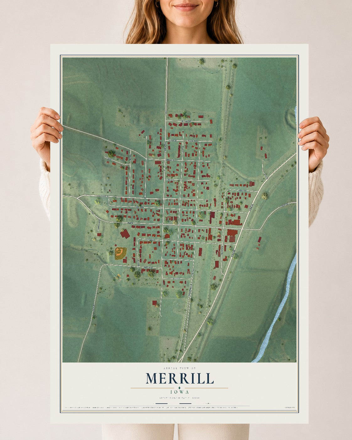 Map of Merrill, Iowa, 24 x 36 inch unframed archival matte print