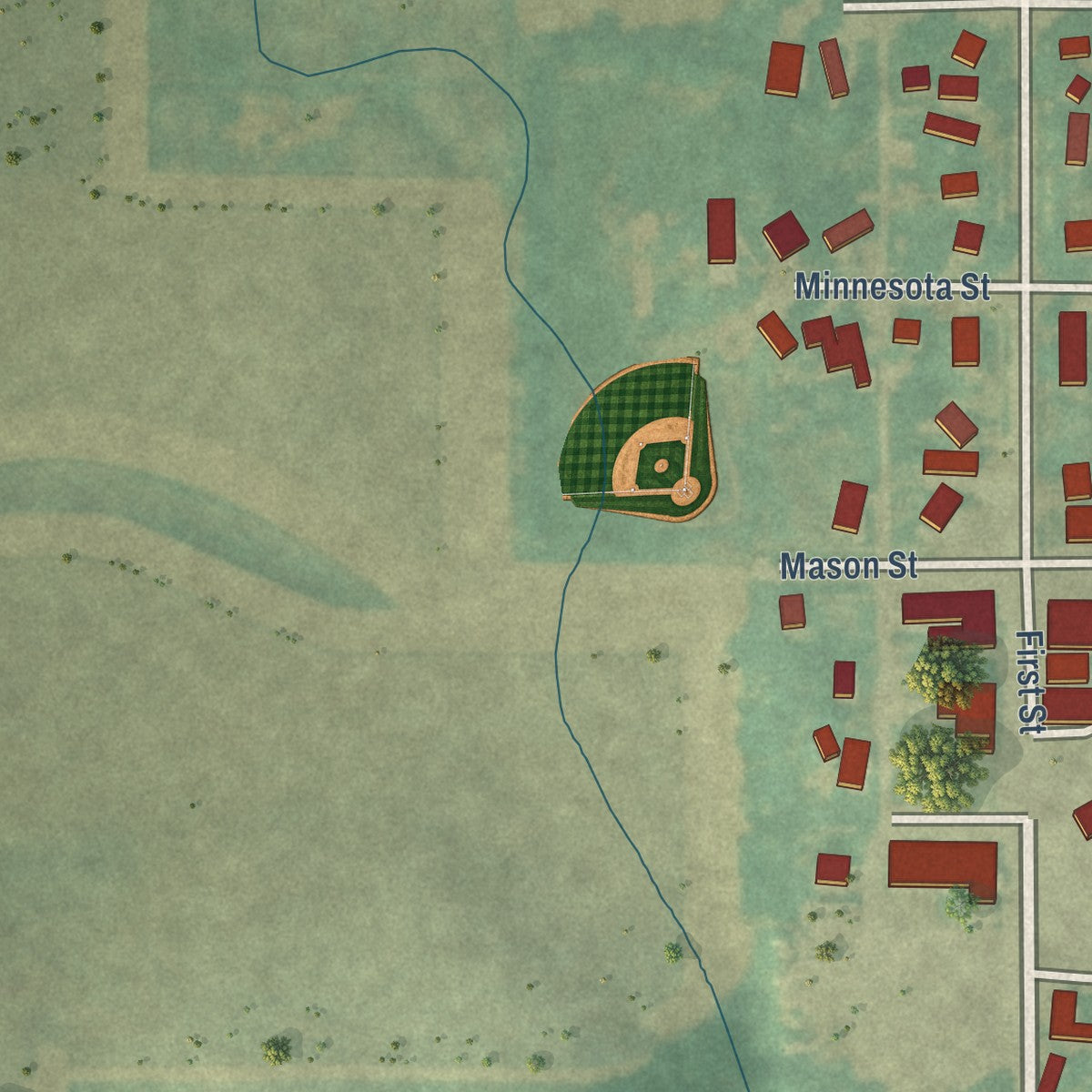 Second close-up of the map of Meservey, Iowa print showing more streets and buildings