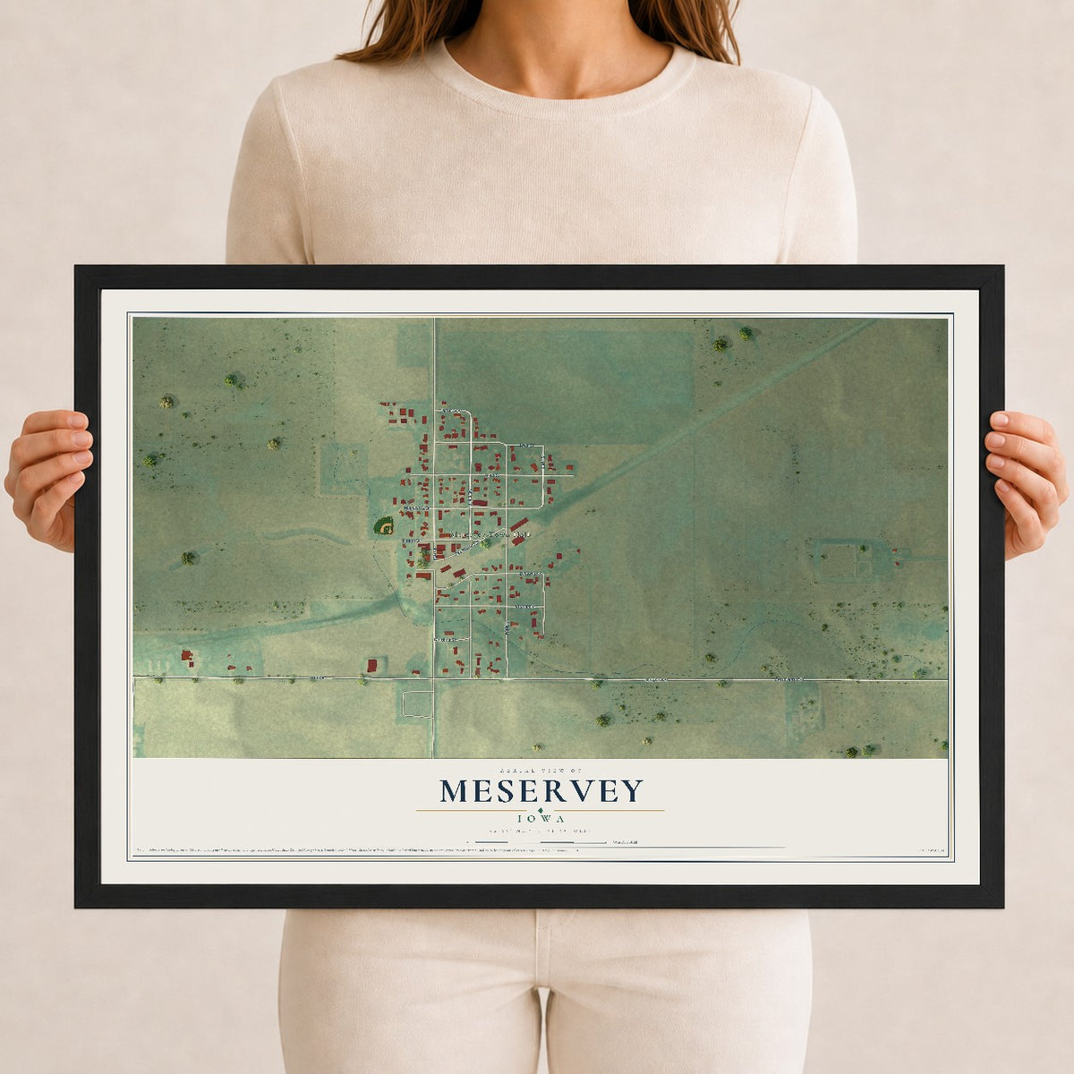 Map of Meservey, Iowa, 12 x 18 inch print in a black wood frame