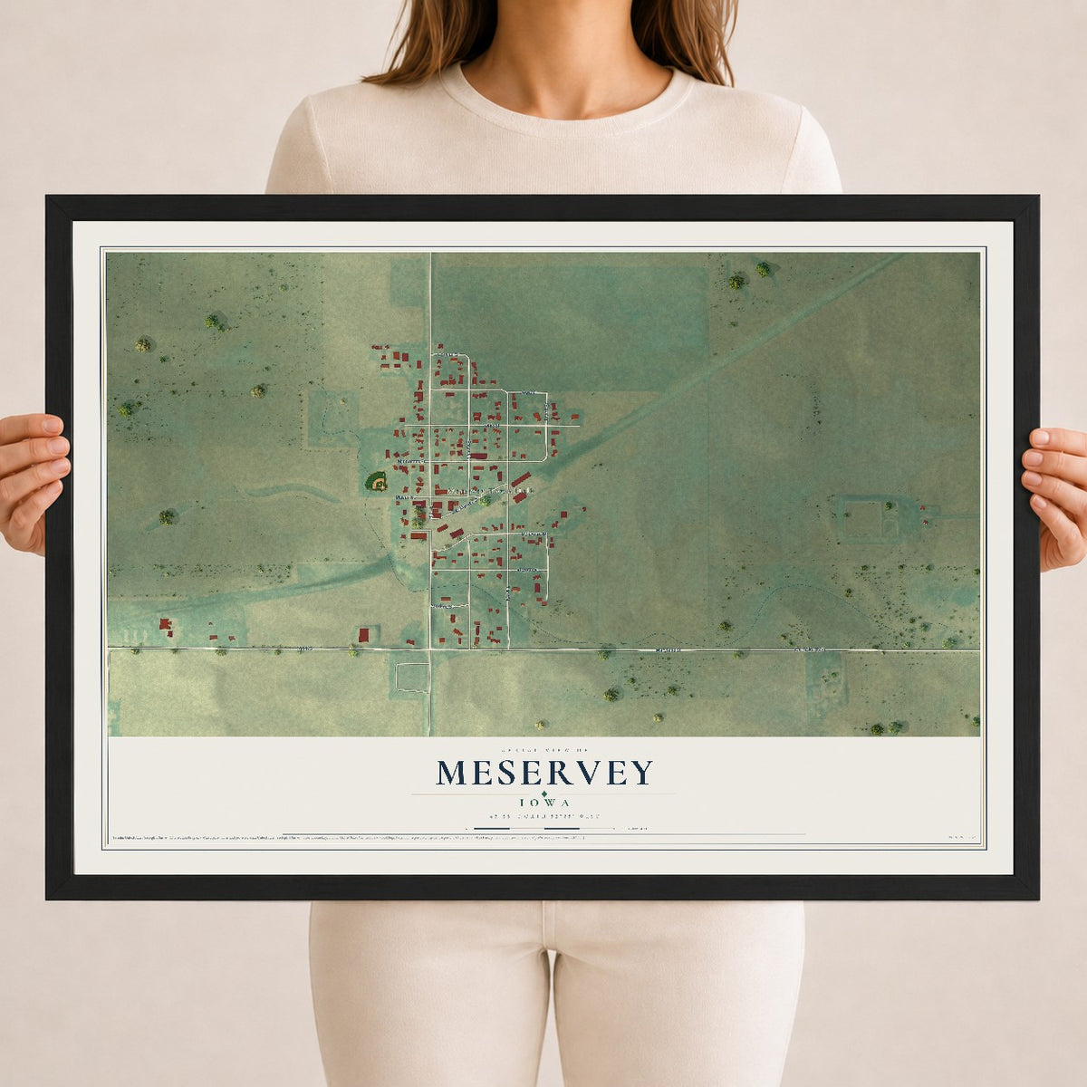 Map of Meservey, Iowa, 18 x 24 inch print in a black wood frame