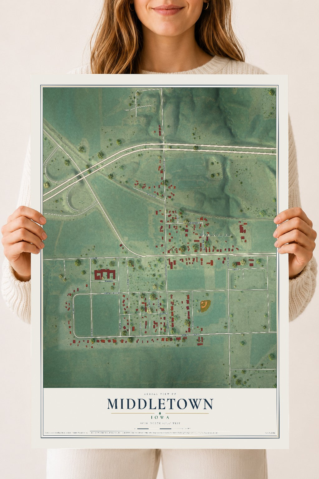Map of Middletown, Iowa, 18 x 24 inch unframed archival matte print
