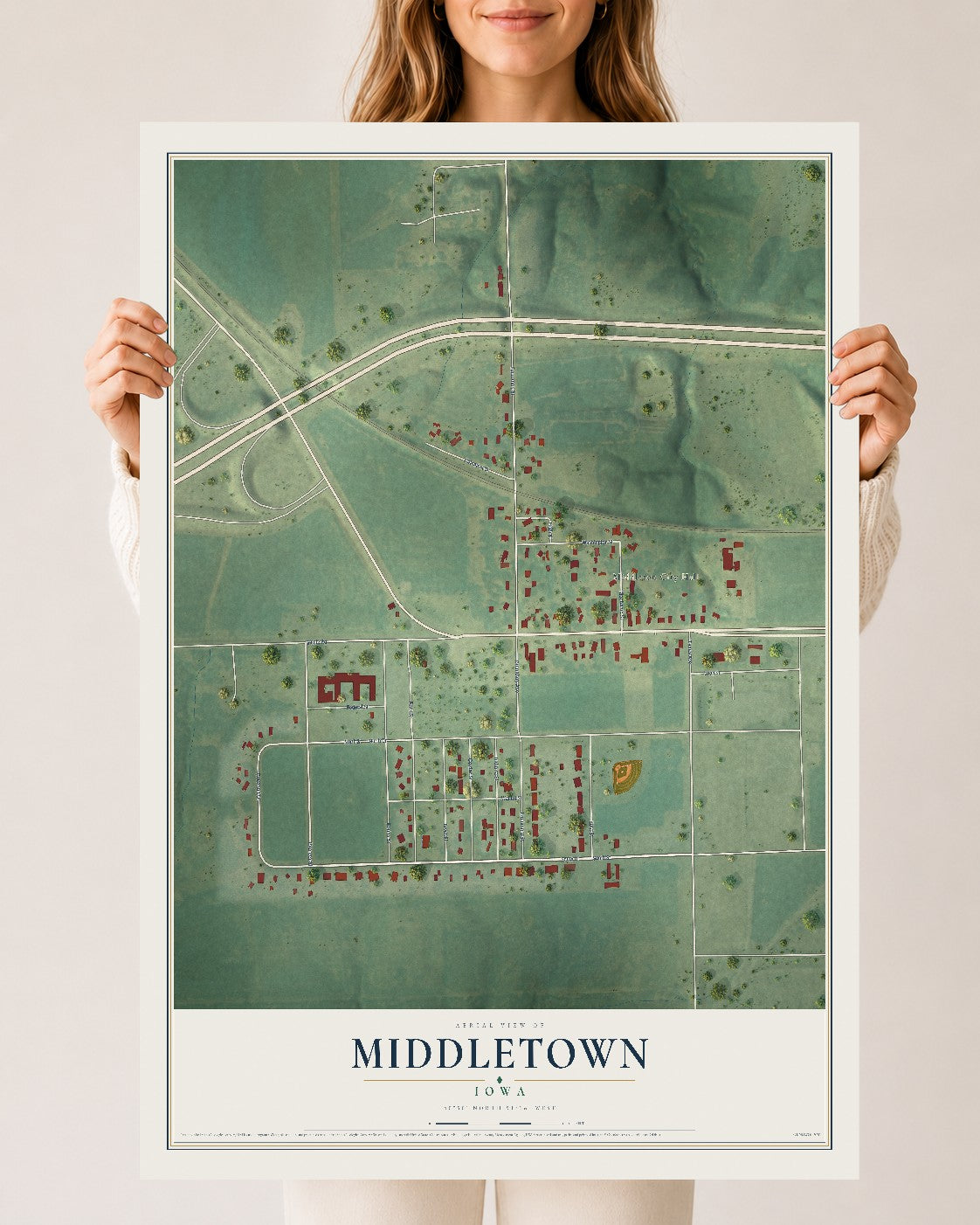 Map of Middletown, Iowa, 24 x 36 inch unframed archival matte print