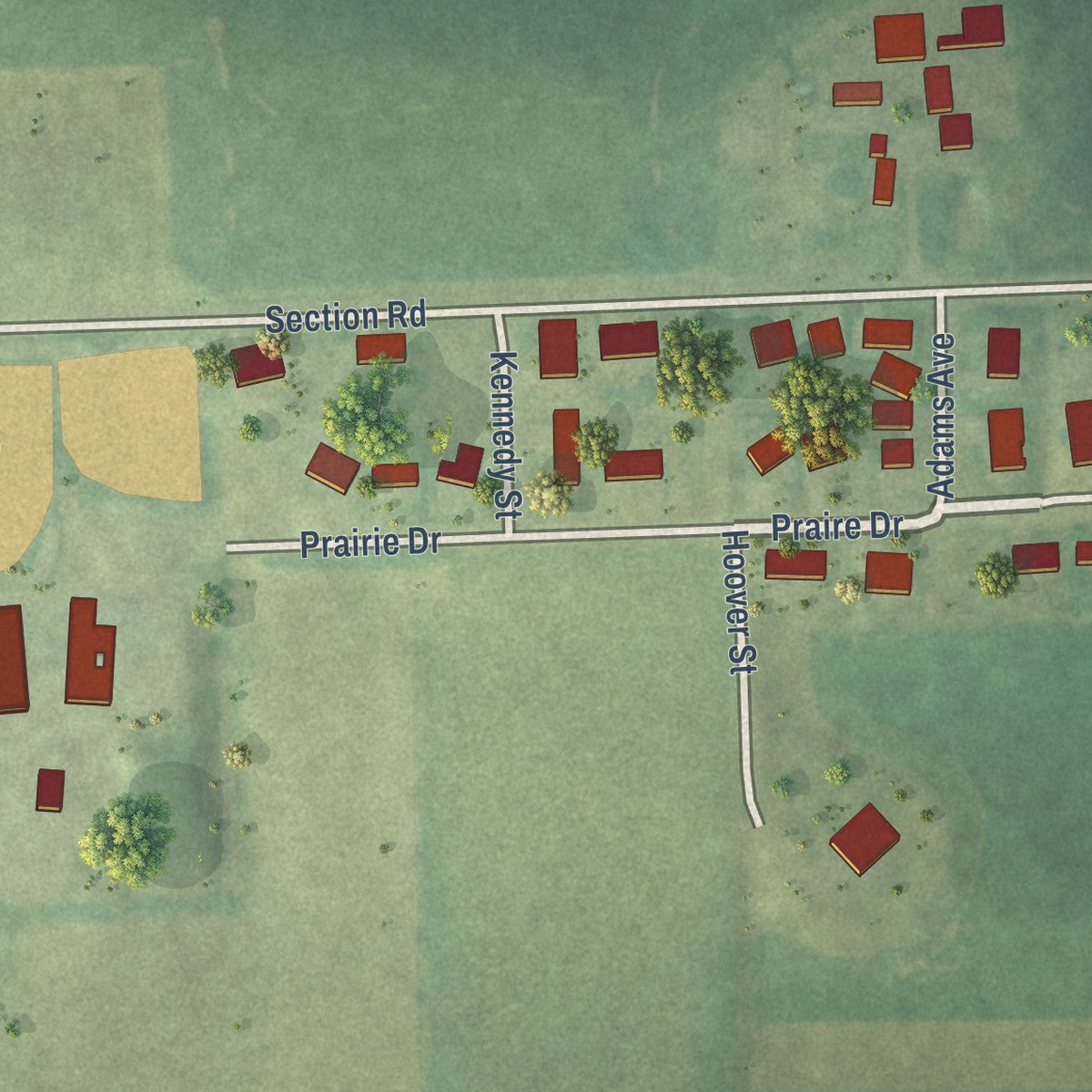 Second close-up of the map of Miles, Iowa print showing more streets and buildings