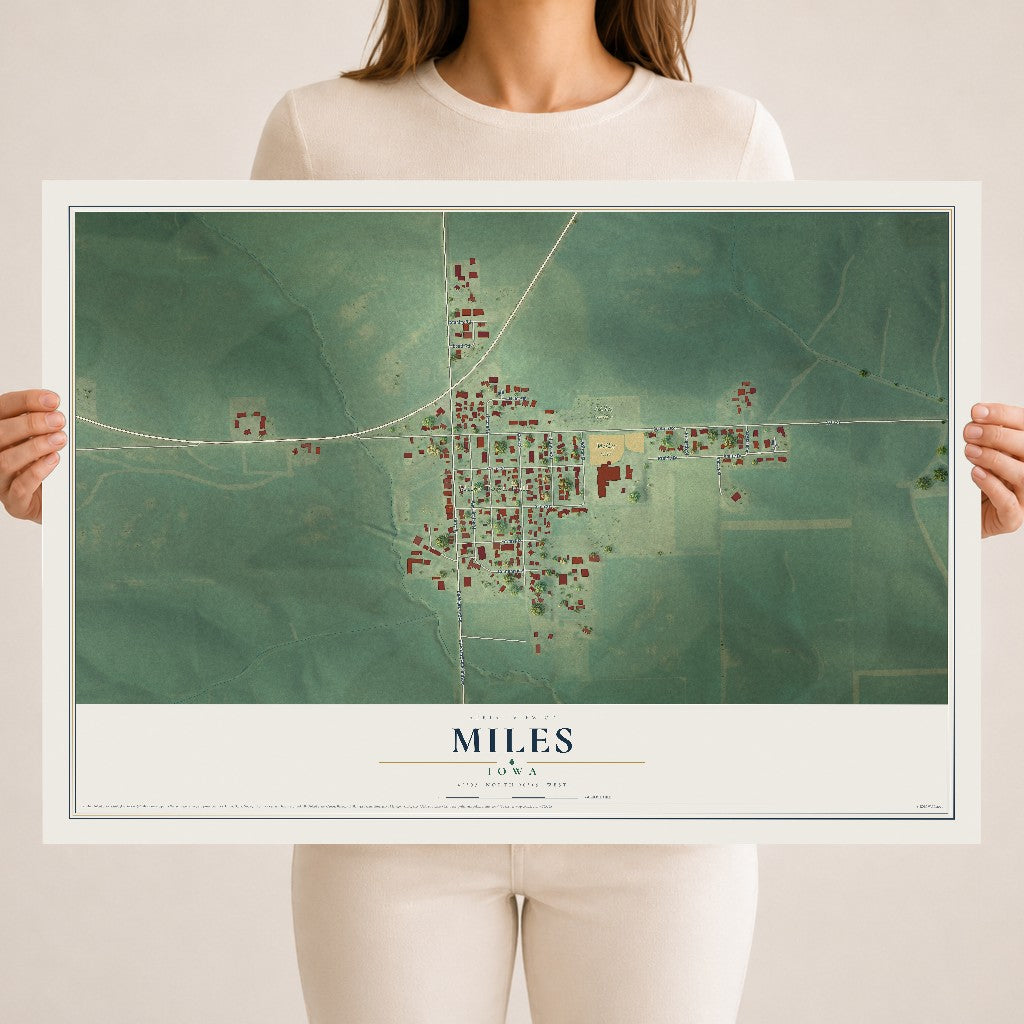 Map of Miles, Iowa, 18 x 24 inch unframed archival matte print