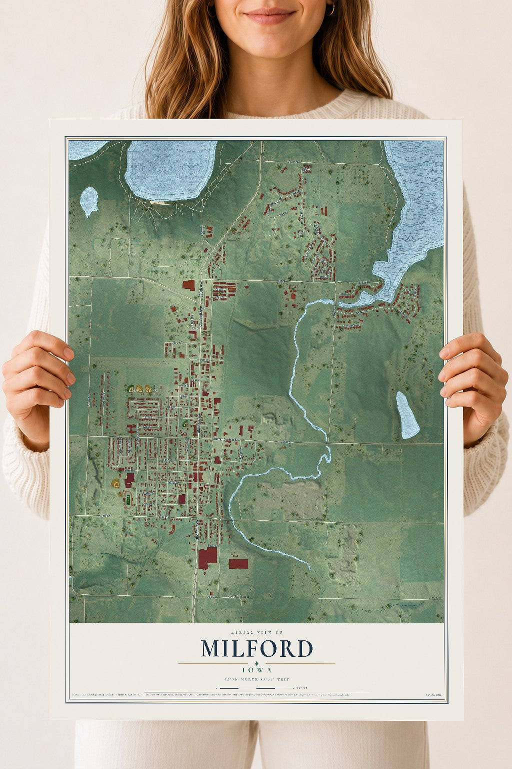 Map of Milford, Iowa, 18 x 24 inch unframed archival matte print