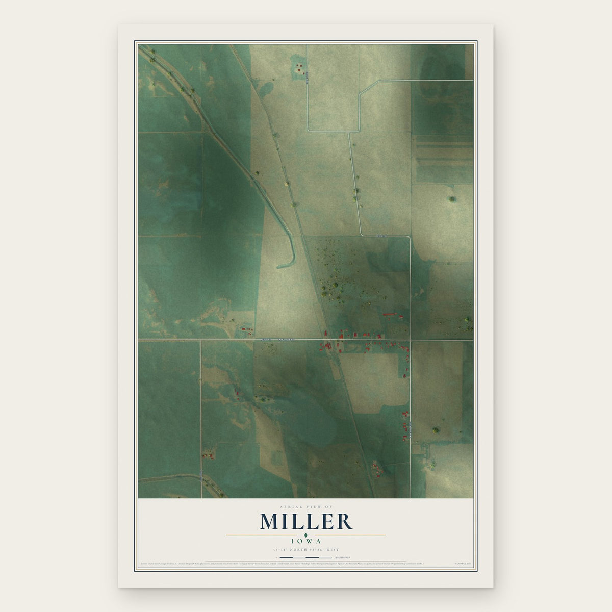 Miller, Iowa map print, the full design