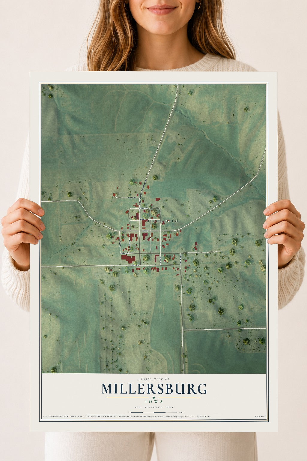 Map of Millersburg, Iowa, 18 x 24 inch unframed archival matte print