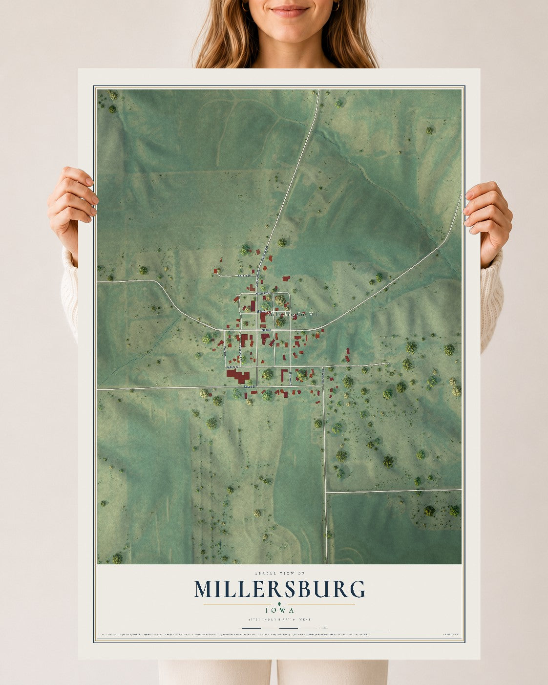 Map of Millersburg, Iowa, 24 x 36 inch unframed archival matte print