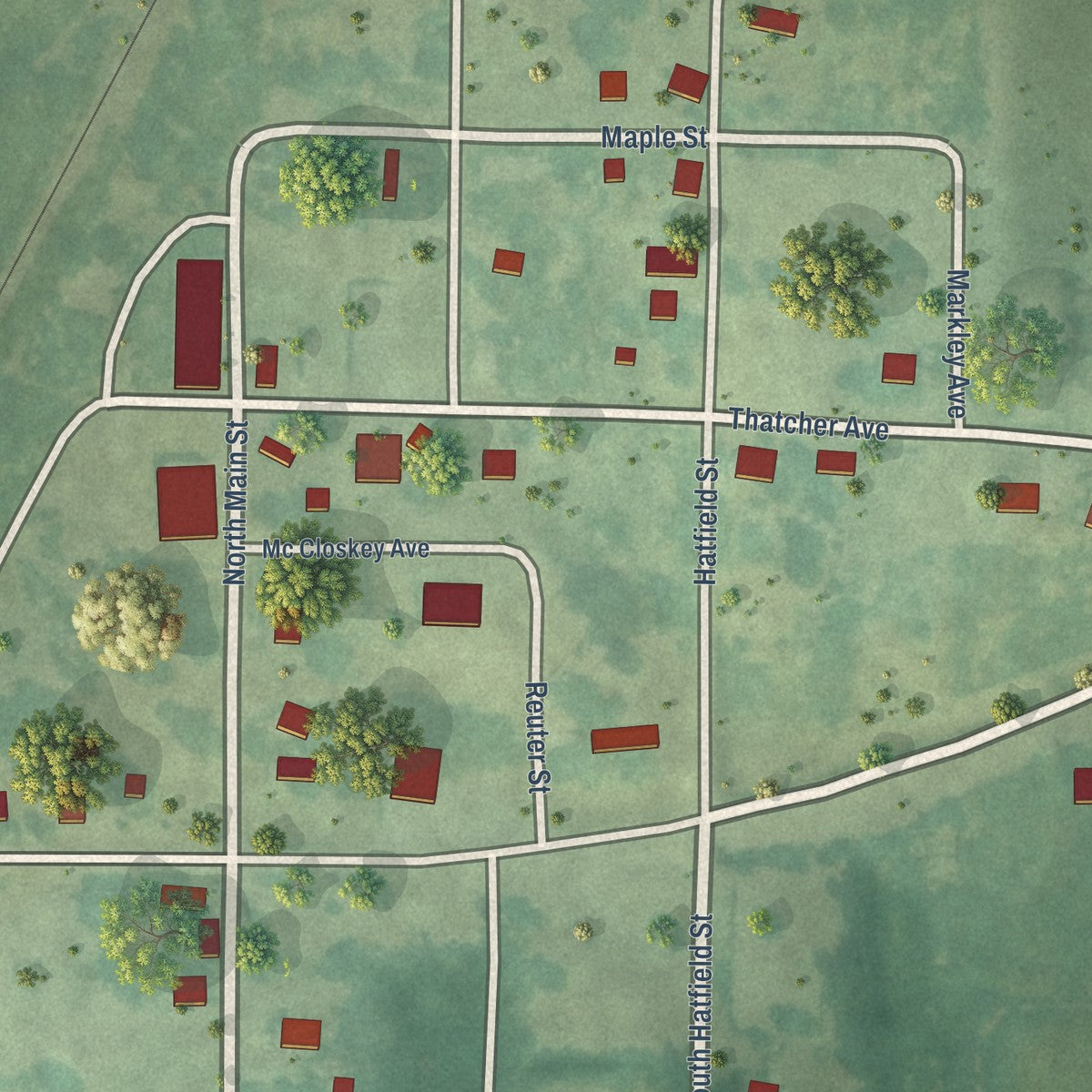 Close-up of the map of Millerton, Iowa print showing street and building detail