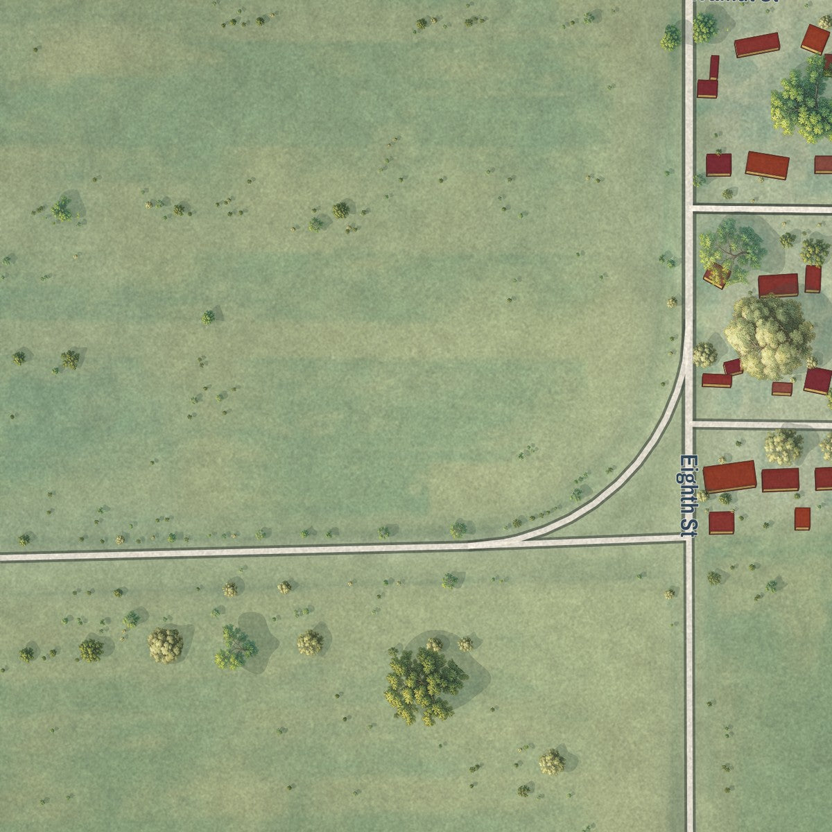 Second close-up of the map of Minburn, Iowa print showing more streets and buildings