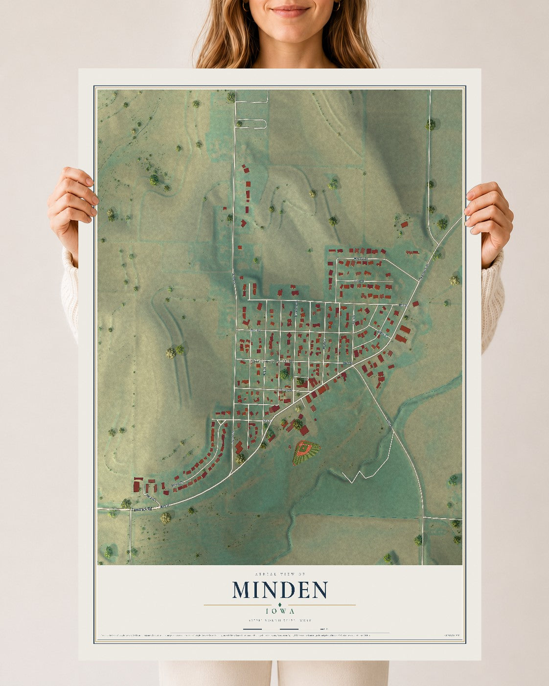 Map of Minden, Iowa, 24 x 36 inch unframed archival matte print