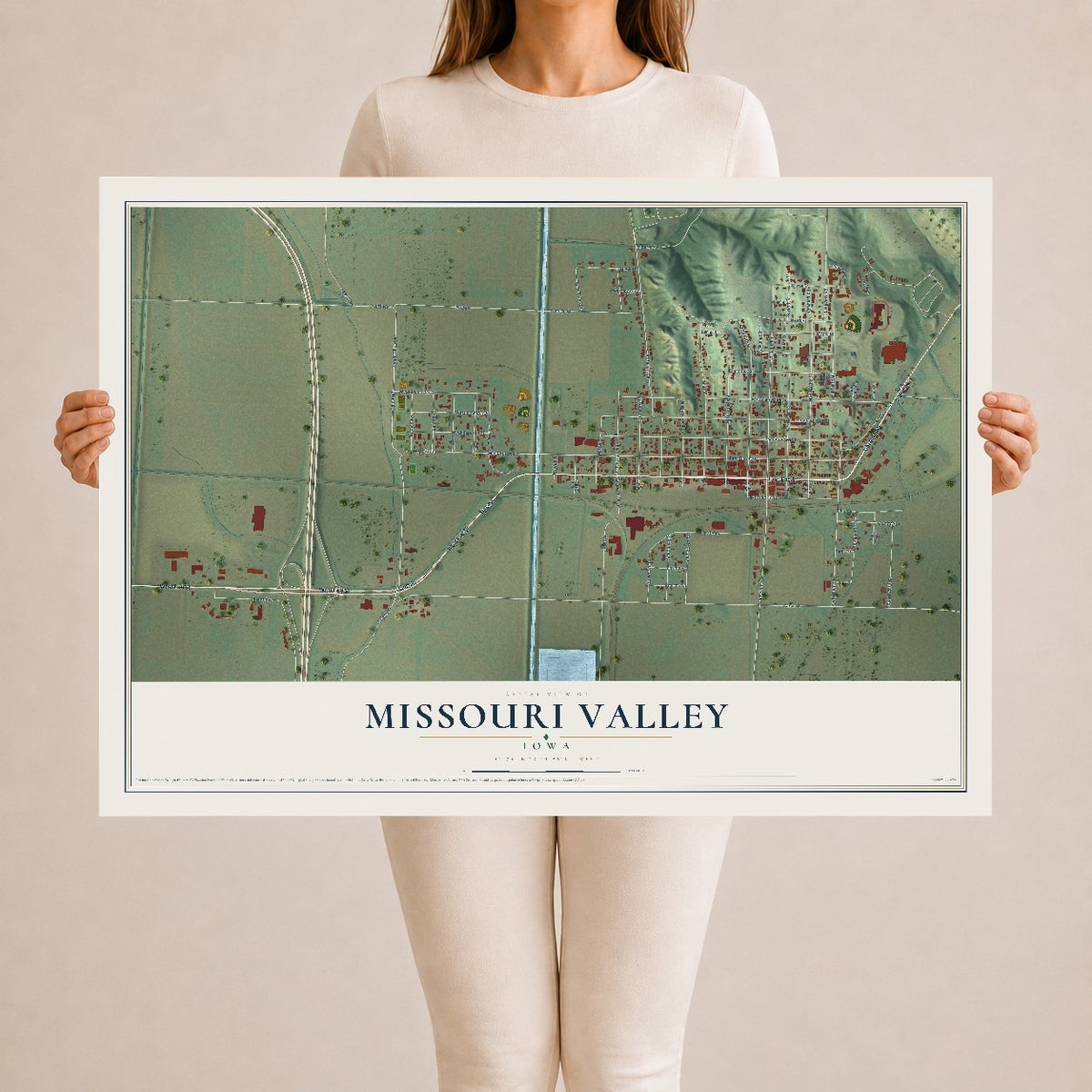 Map of Missouri Valley, Iowa, 24 x 36 inch unframed archival matte print