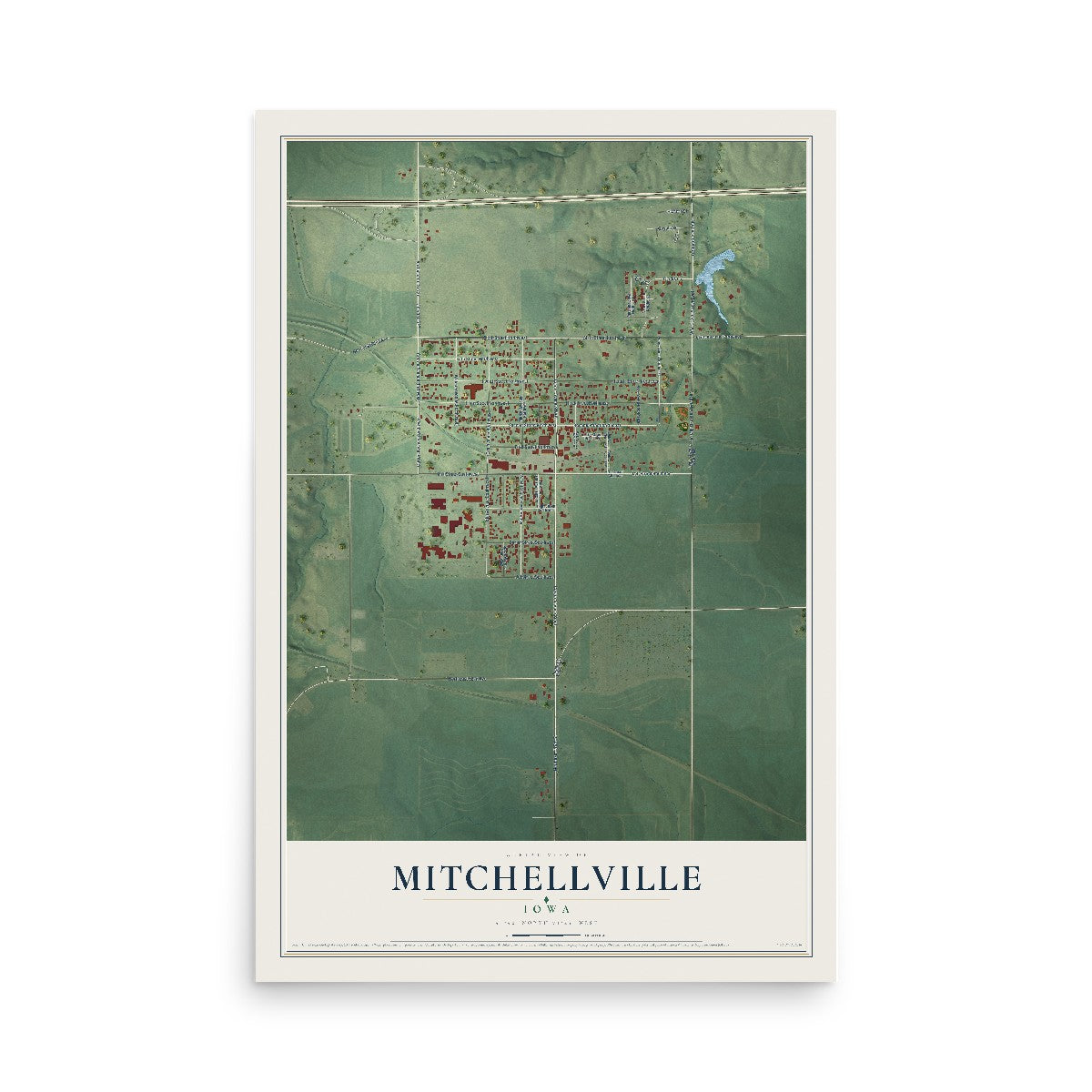 Map of Mitchellville, Iowa, 12 x 18 inch unframed archival matte print