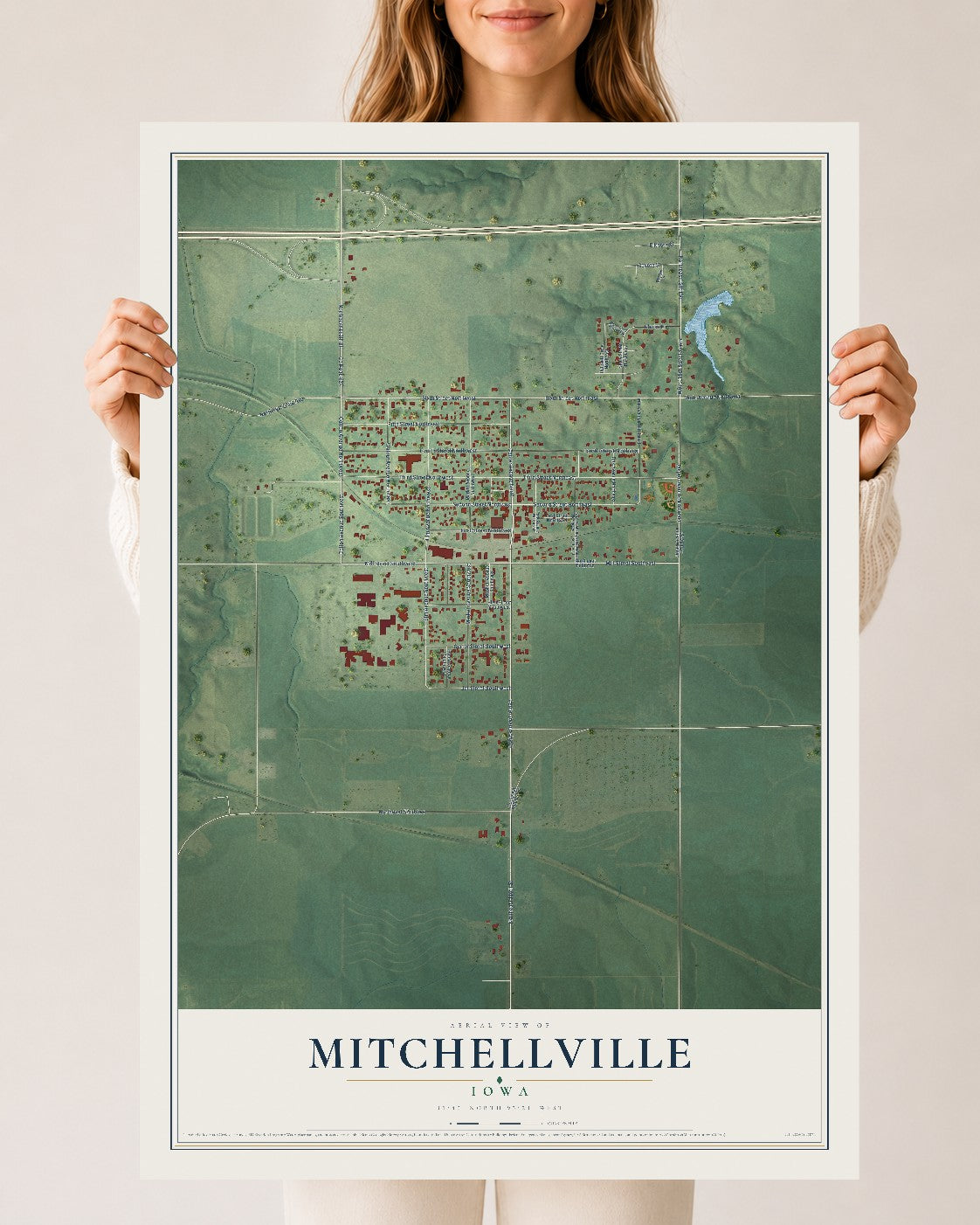 Map of Mitchellville, Iowa, 24 x 36 inch unframed archival matte print