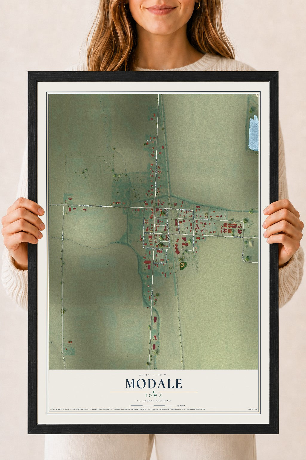 Map of Modale, Iowa, 18 x 24 inch print in a black wood frame