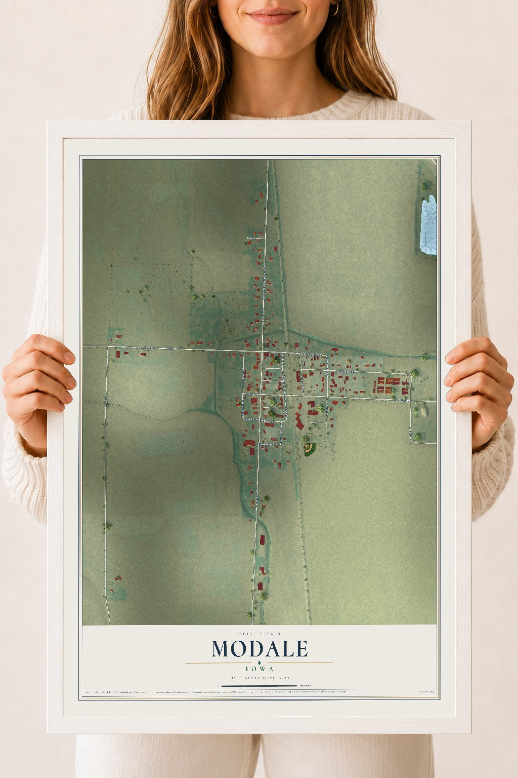 Map of Modale, Iowa, 18 x 24 inch print in a white wood frame