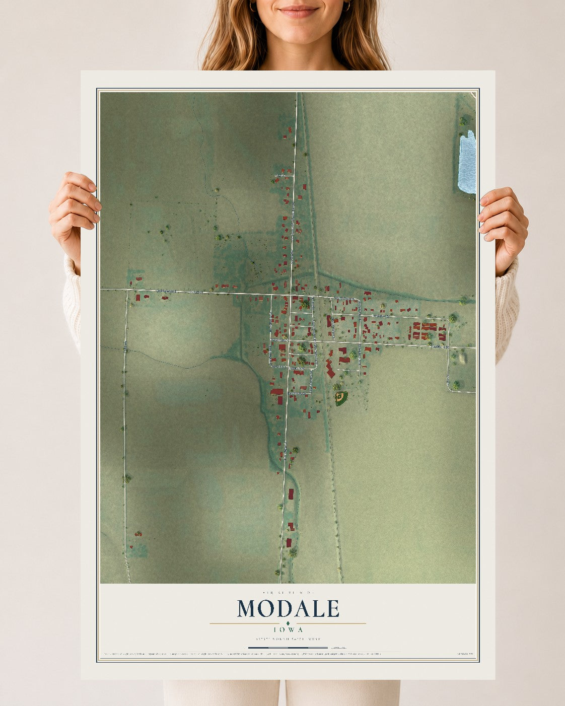 Map of Modale, Iowa, 24 x 36 inch unframed archival matte print