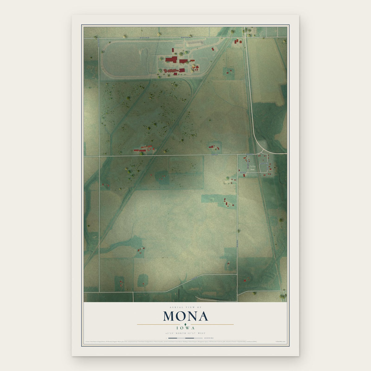 Mona, Iowa map print, the full design