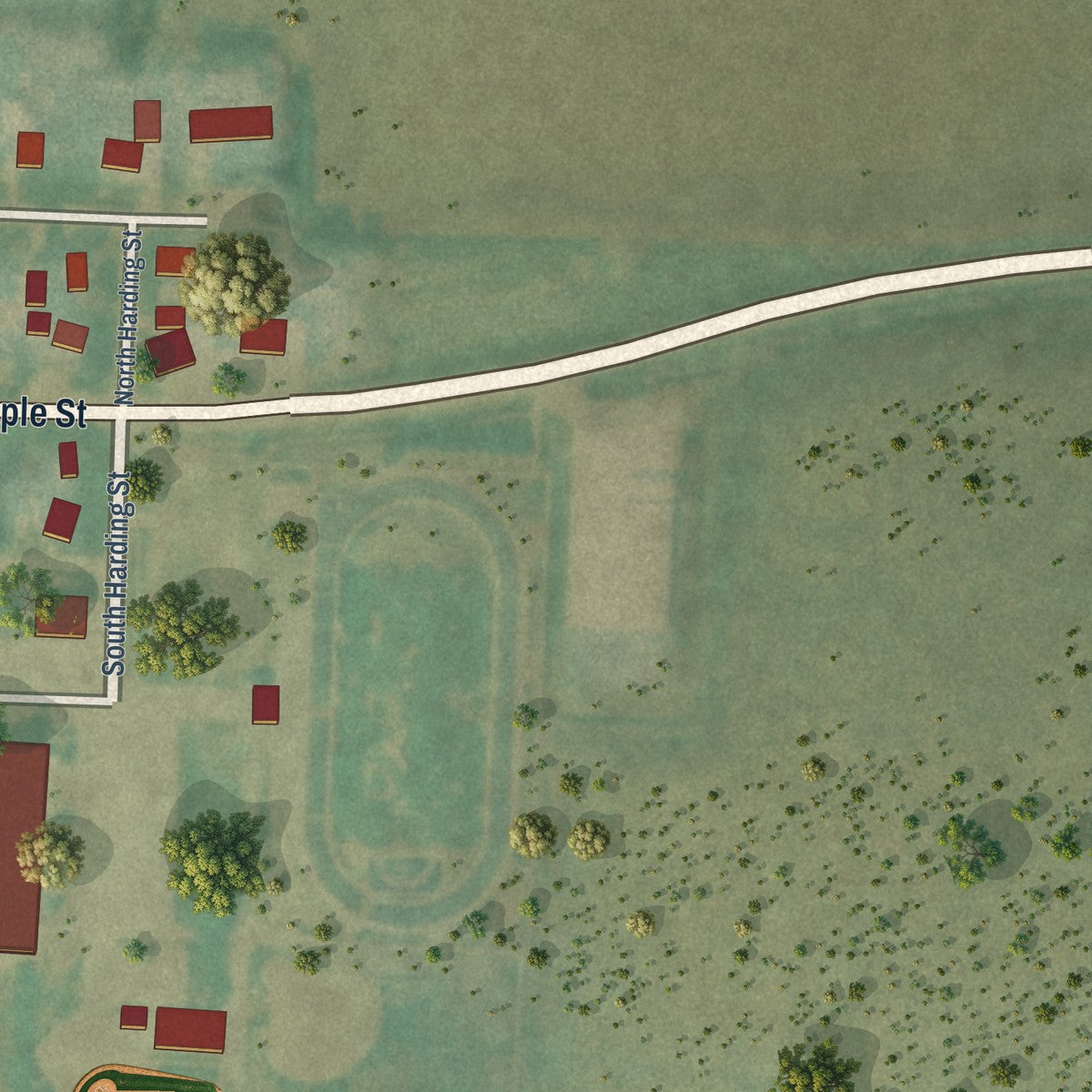 Second close-up of the map of Mondamin, Iowa print showing more streets and buildings