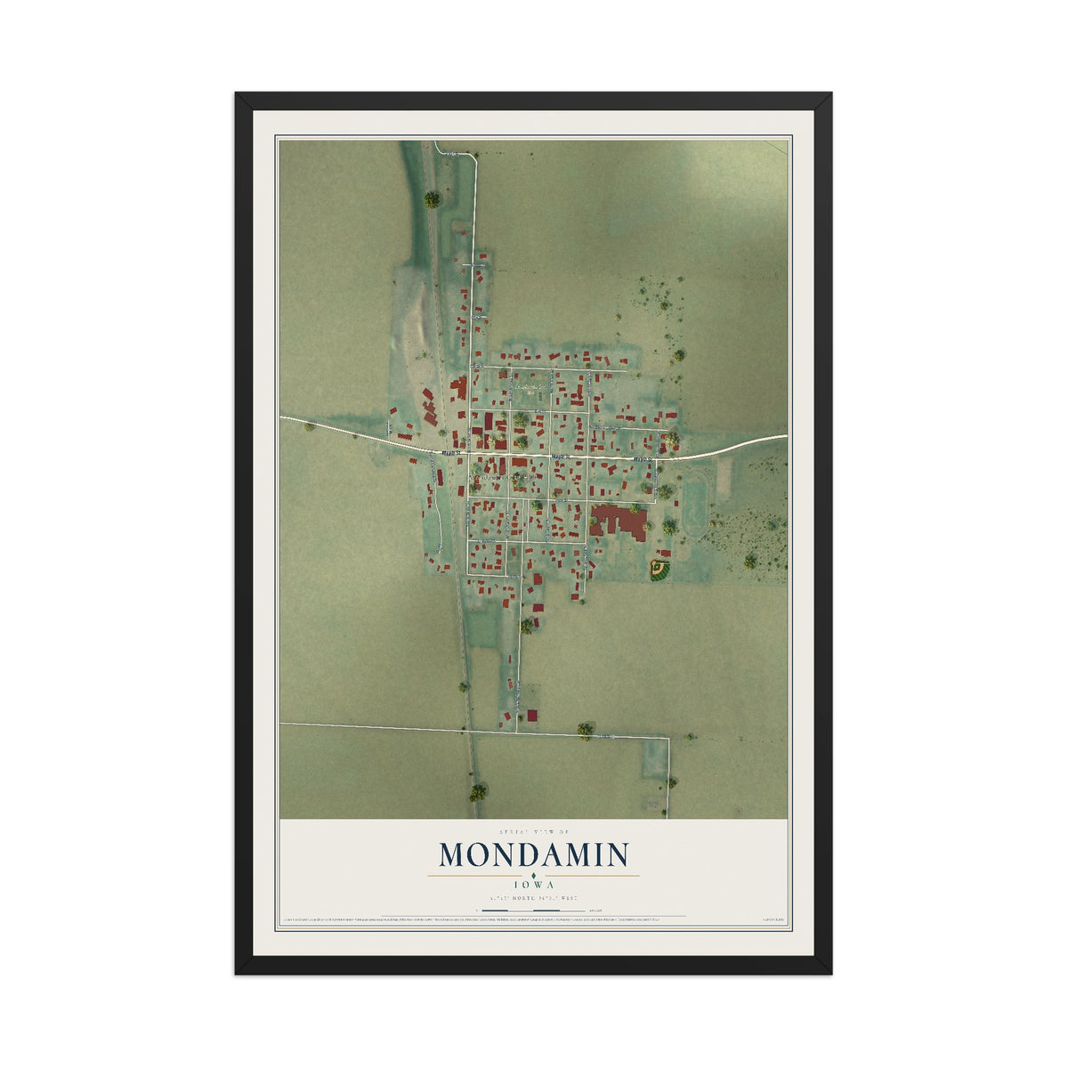 Map of Mondamin, Iowa, 12 x 18 inch print in a black wood frame