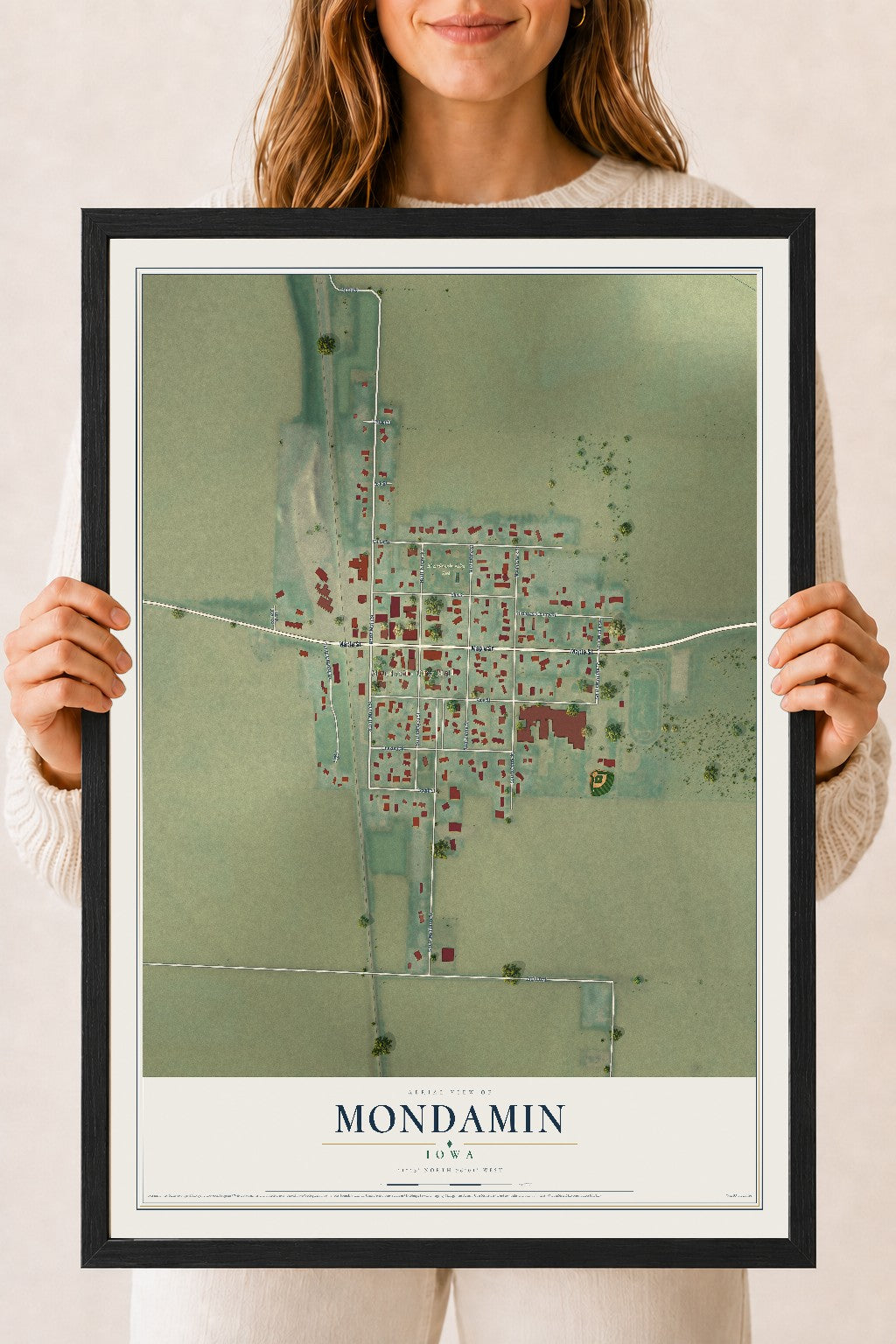 Map of Mondamin, Iowa, 18 x 24 inch print in a black wood frame