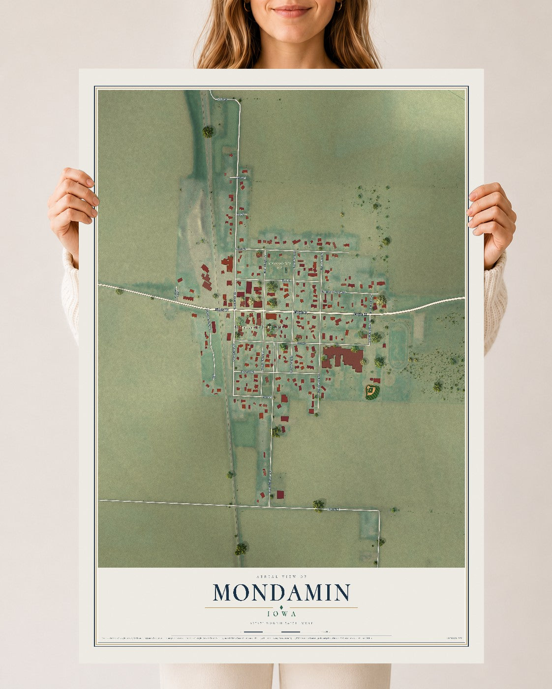 Map of Mondamin, Iowa, 24 x 36 inch unframed archival matte print