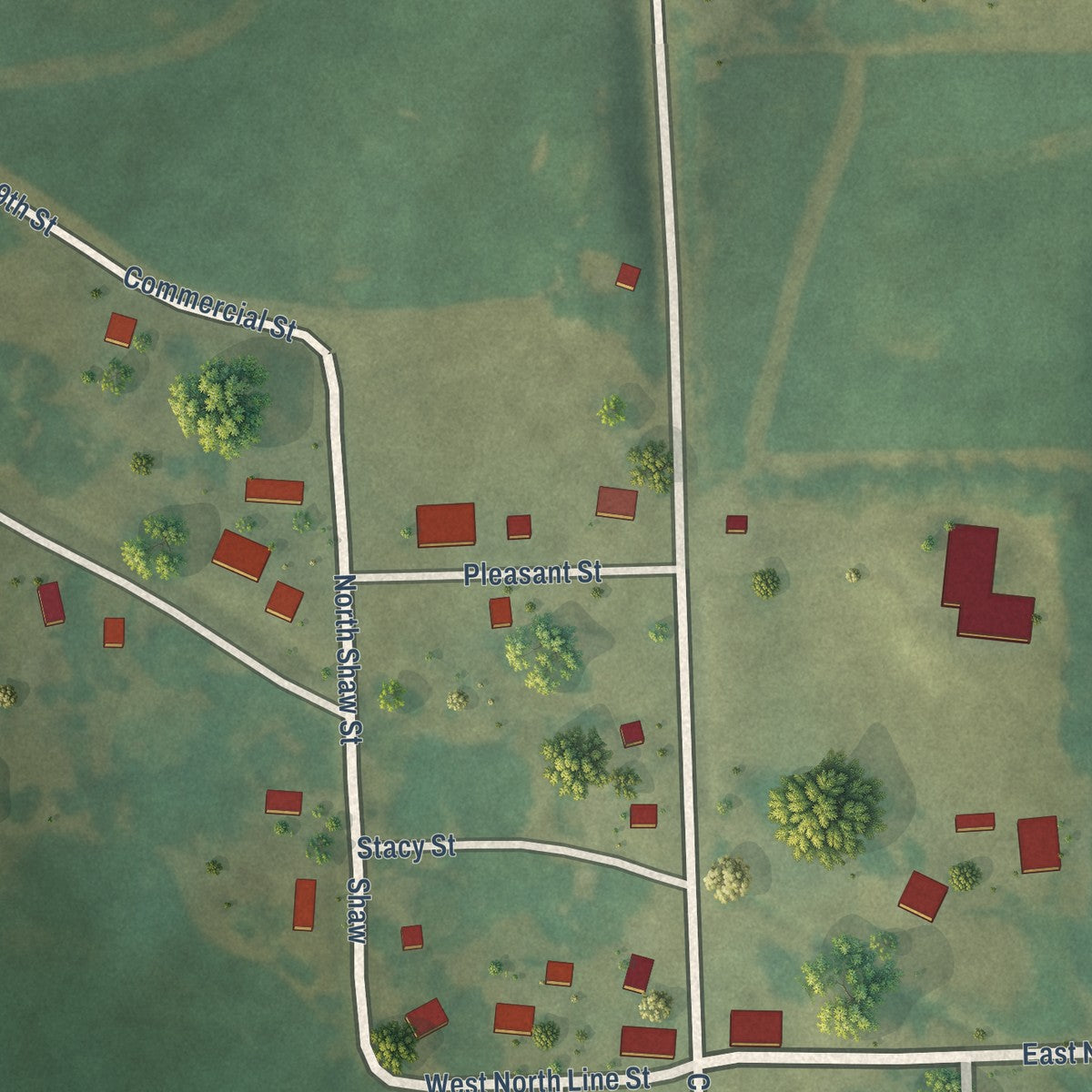 Close-up of the map of Monmouth, Iowa print showing street and building detail