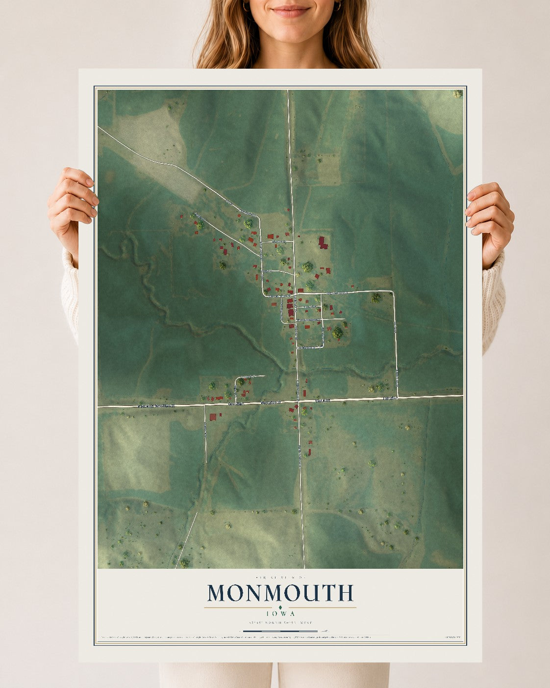 Map of Monmouth, Iowa, 24 x 36 inch unframed archival matte print