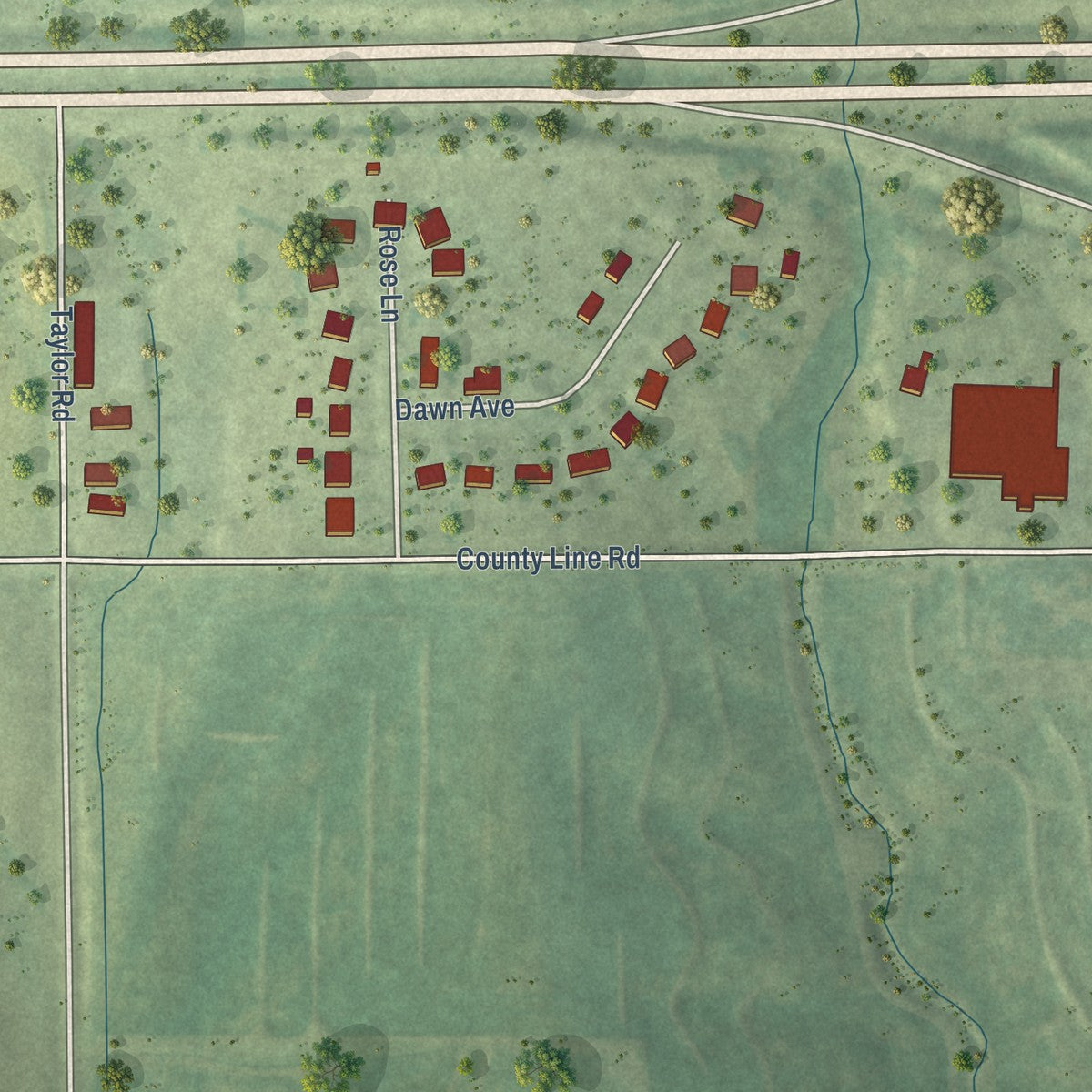 Second close-up of the map of Monroe, Iowa print showing more streets and buildings