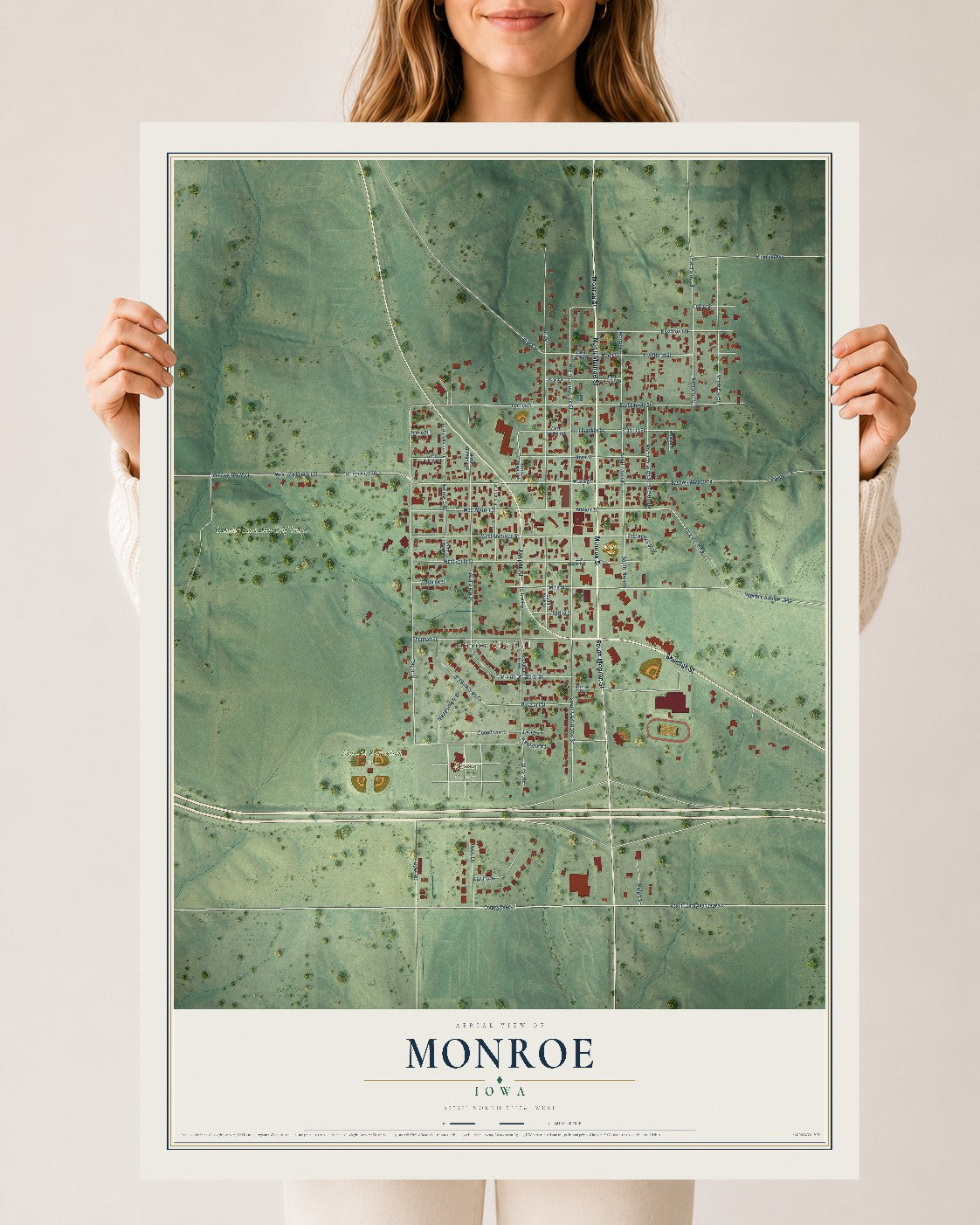 Map of Monroe, Iowa, 24 x 36 inch unframed archival matte print