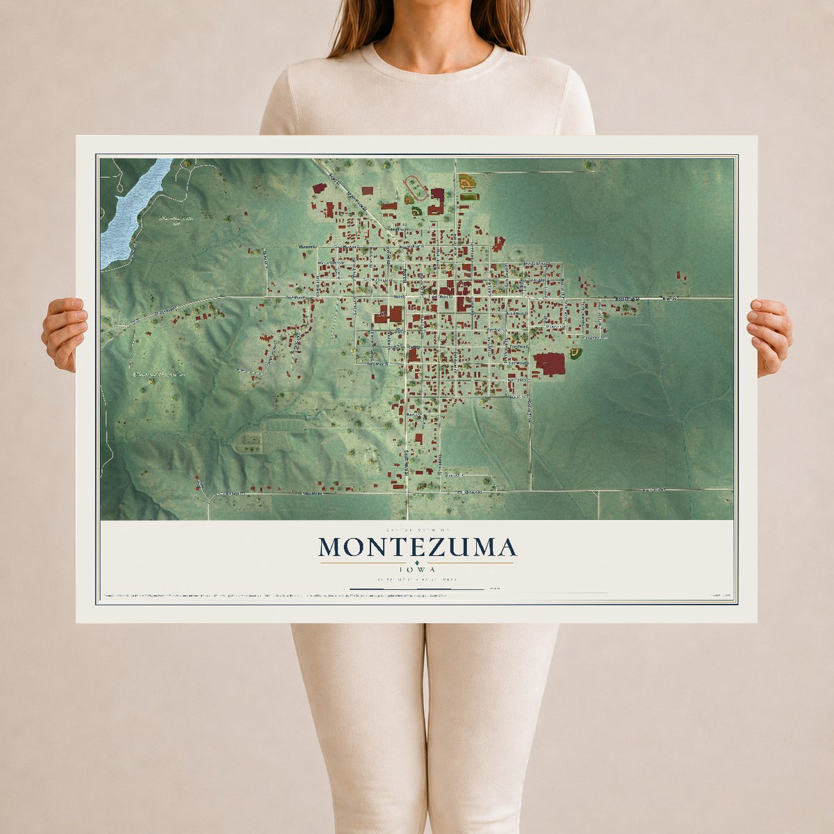 Map of Montezuma, Iowa, 24 x 36 inch unframed archival matte print
