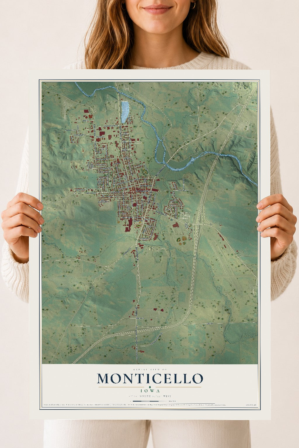 Map of Monticello, Iowa, 18 x 24 inch unframed archival matte print