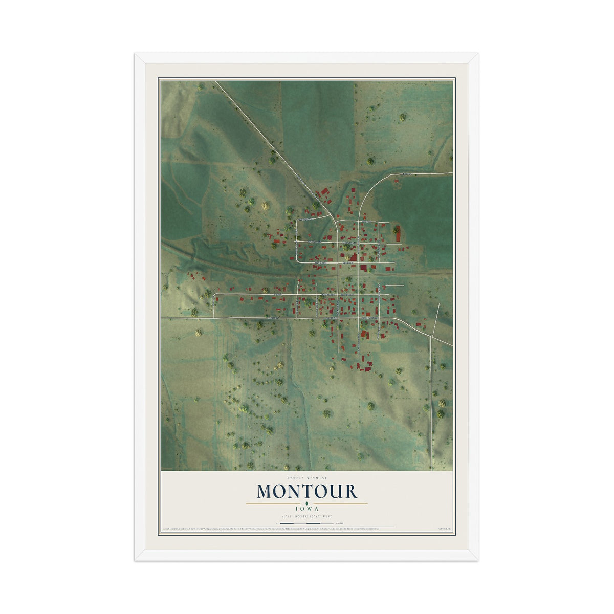 Map of Montour, Iowa, 12 x 18 inch print in a white wood frame